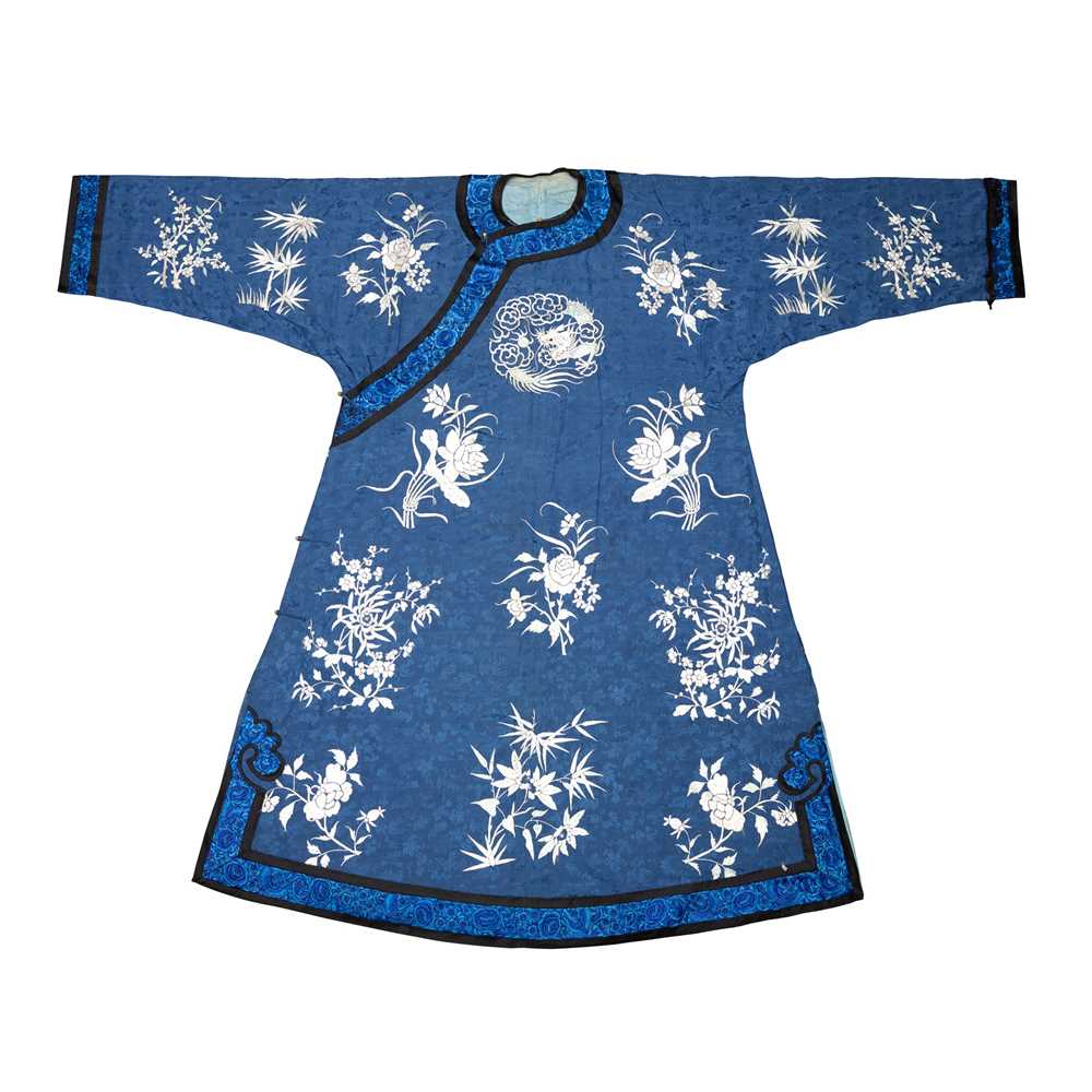 BLUE-GROUND SILK EMBROIDERED LADY'S