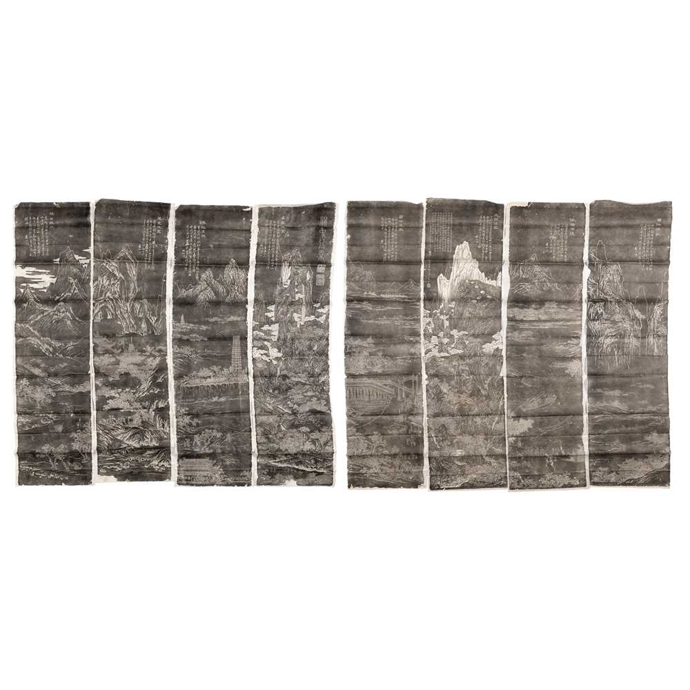 SET OF EIGHT INK RUBBINGS OF 'GUANZHONG