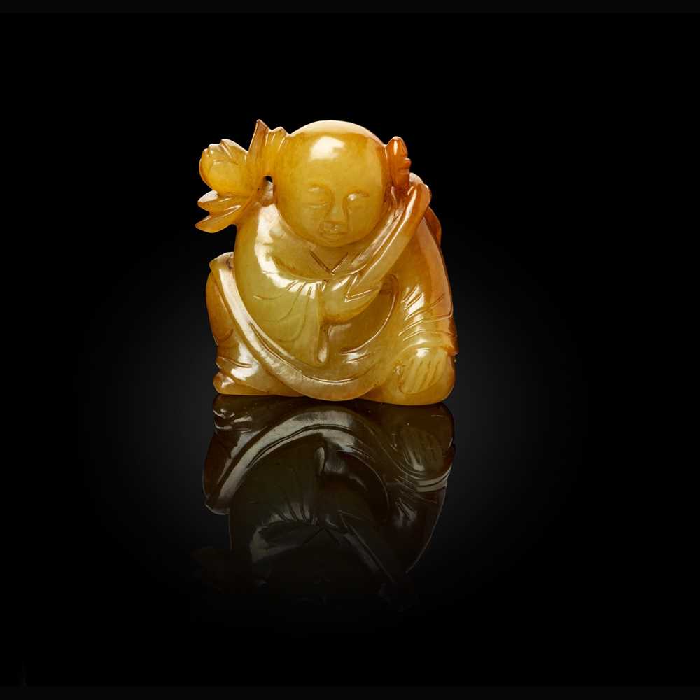 YELLOW JADE CARVING OF A BOY QING 3c6992