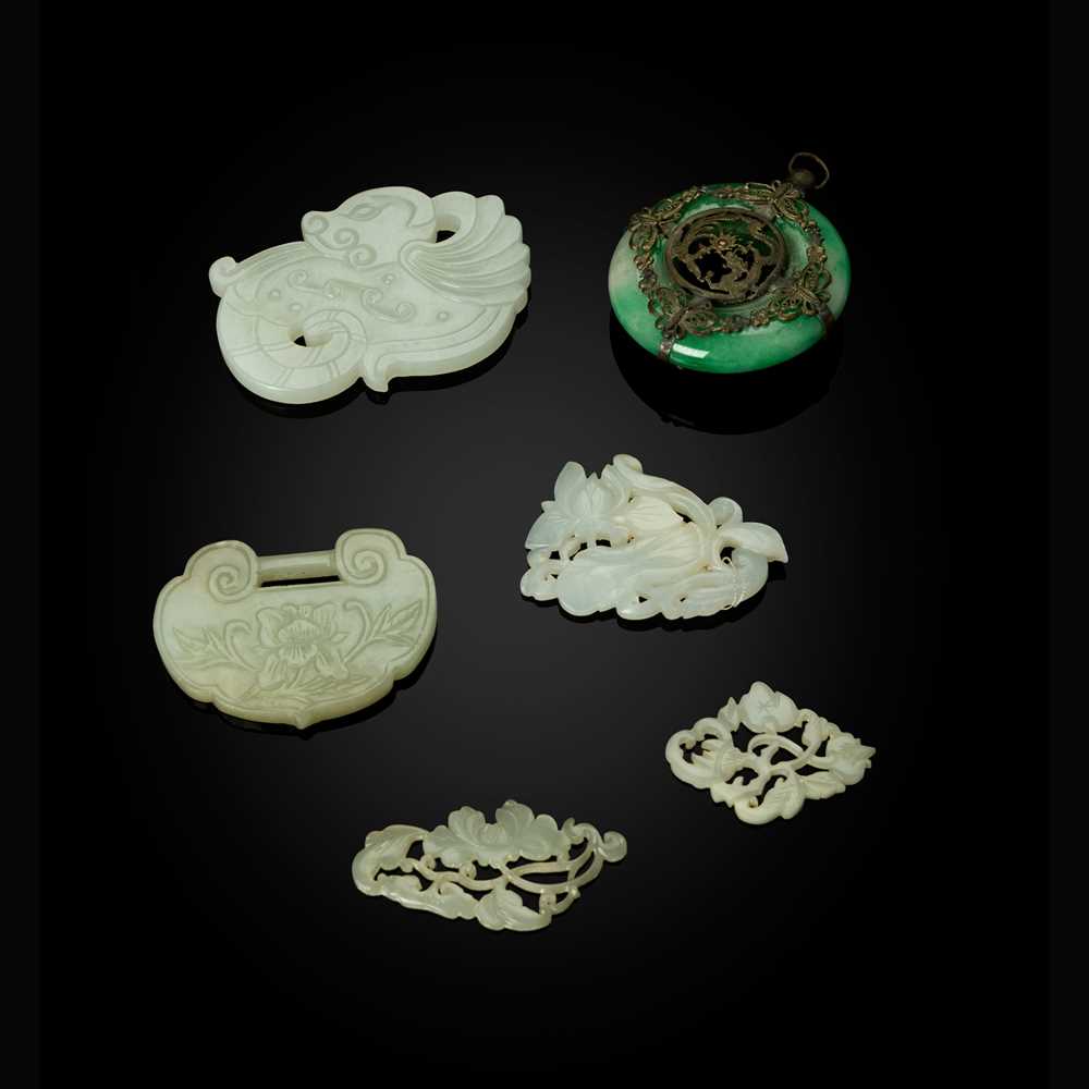 GROUP OF SIX JADE ORNAMENTS comprising  3c699d