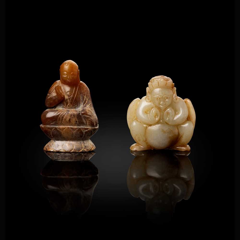 TWO JADE CARVINGS OF RELIGIOUS 3c6999