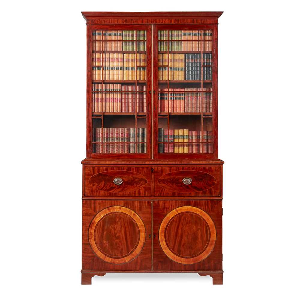 LATE GEORGE III MAHOGANY AND EBONY SECRETAIRE