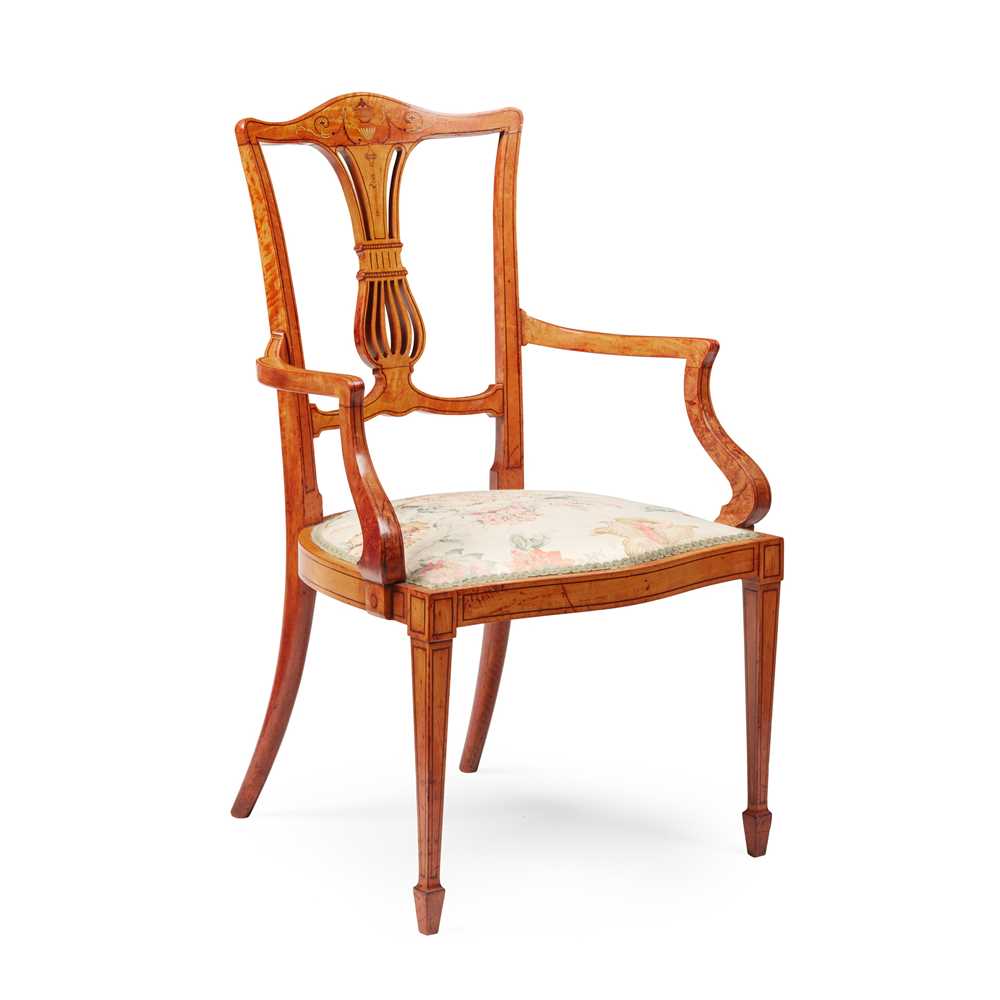 EDWARDIAN YEW AND SATINWOOD ARMCHAIR EARLY 3c6b6b
