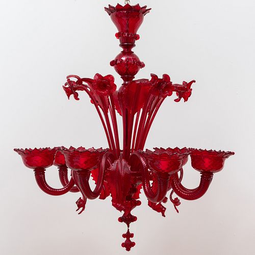 MURANO GLASS RED GLASS EIGHT-LIGHT