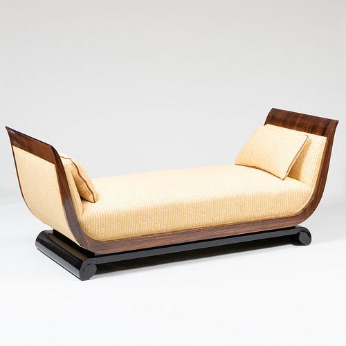 ART DECO EBONY AND UPHOLSTERED