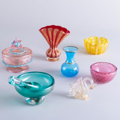 GROUP OF SEVEN MURANO GLASS TABLEWARESComprising A 3c6c48