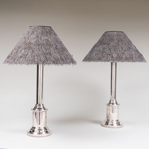 PAIR OF CHROME LAMPS WITH FEATHER