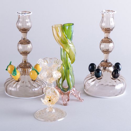 TWO PAIRS OF MURANO GLASS CANDLESTICKS 3c6c81