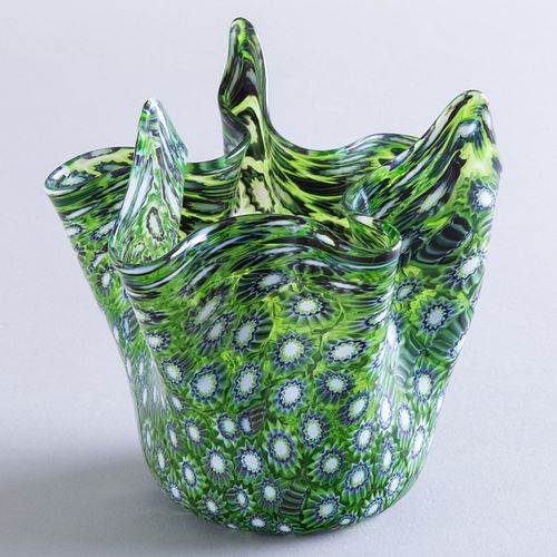 MURANO MURRINE GLASS FAZZOLETTO VASE,