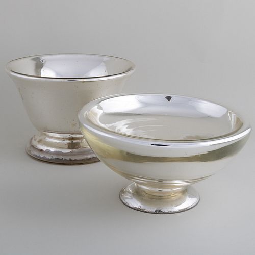 TWO MERCURY GLASS BOWLS AND TWO 3c6ca8