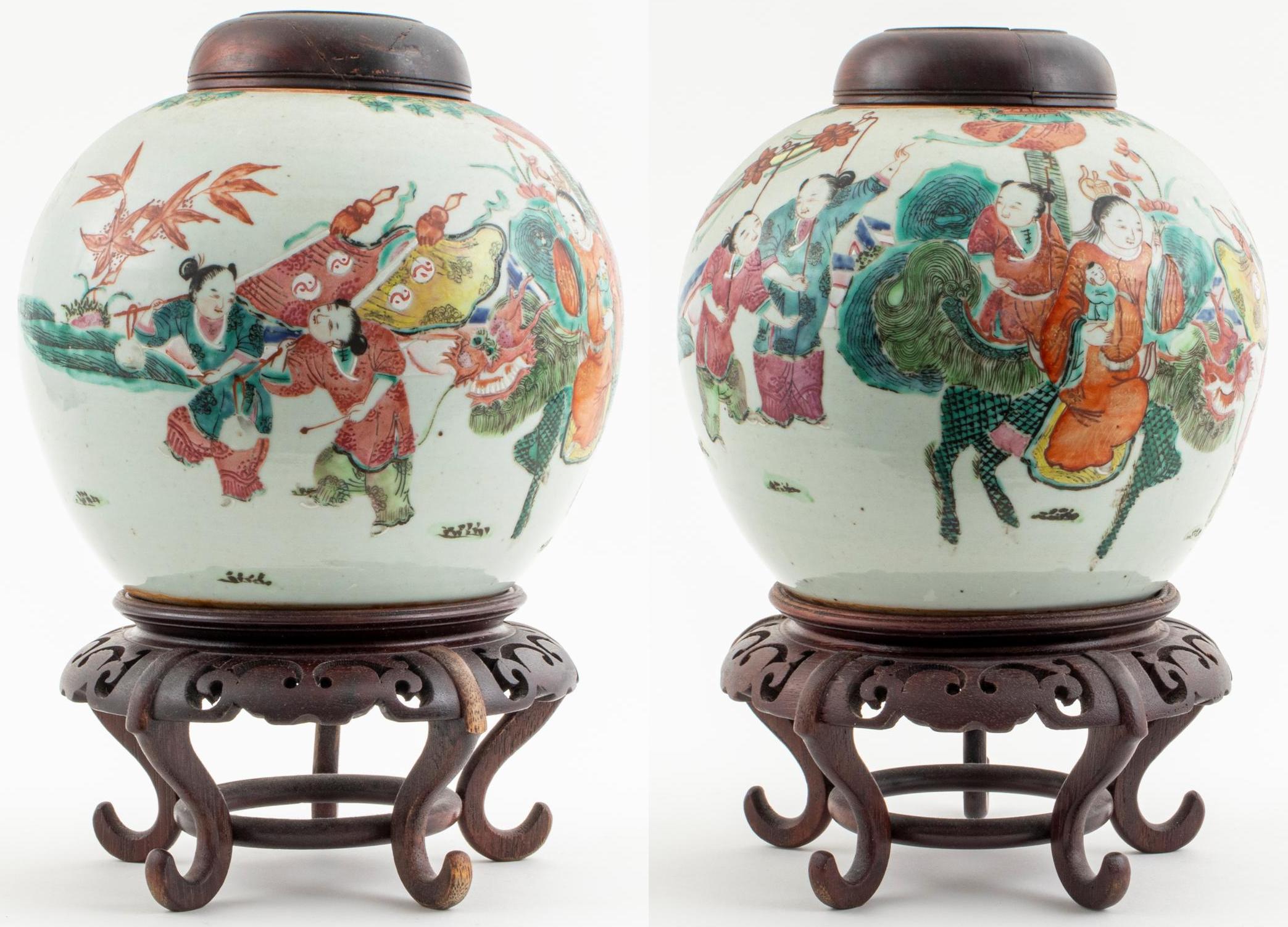 CHINESE POLYCHROME DECORATED GINGER
