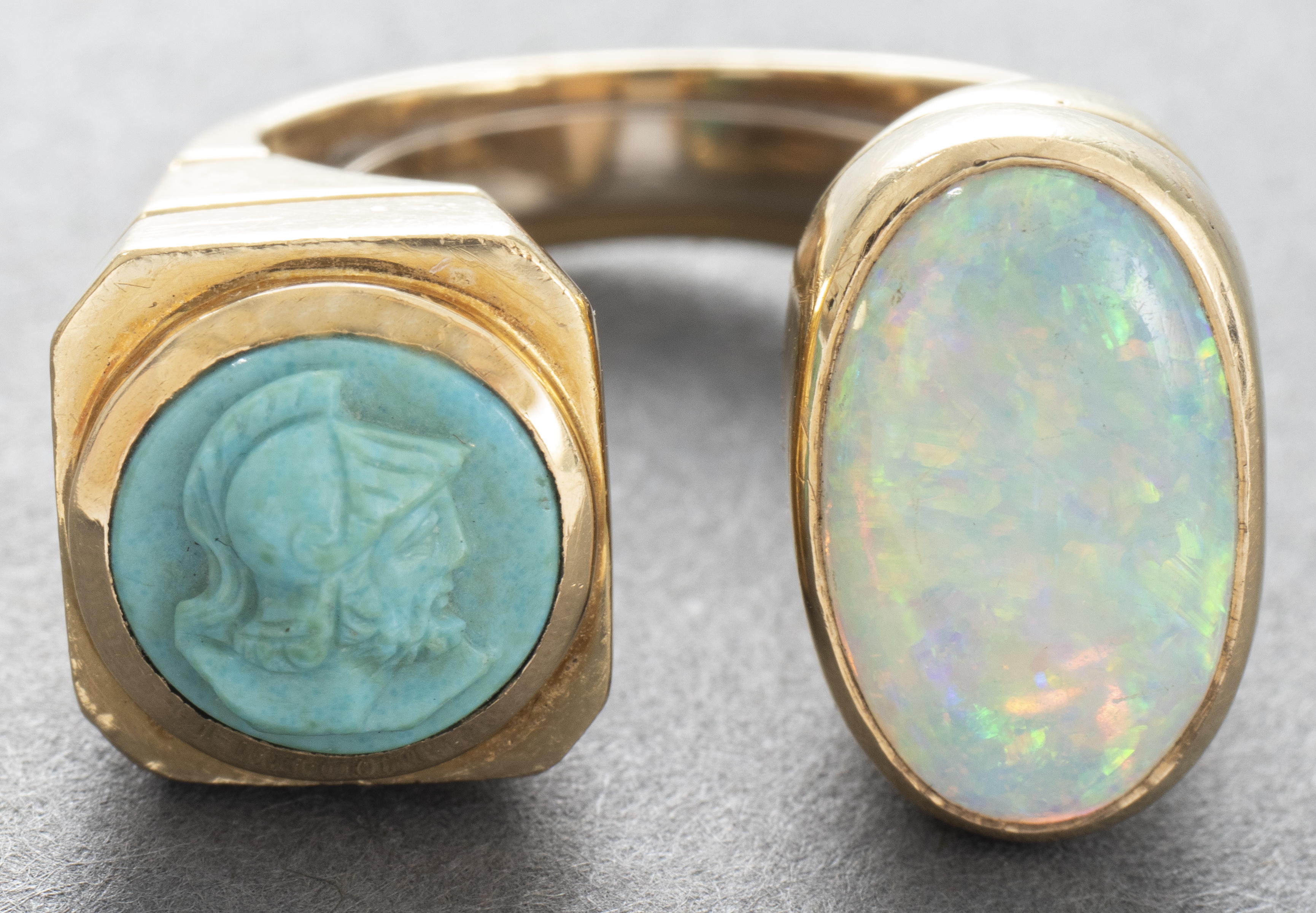 18K YELLOW GOLD OPAL CARVED TURQUOISE 3c4797