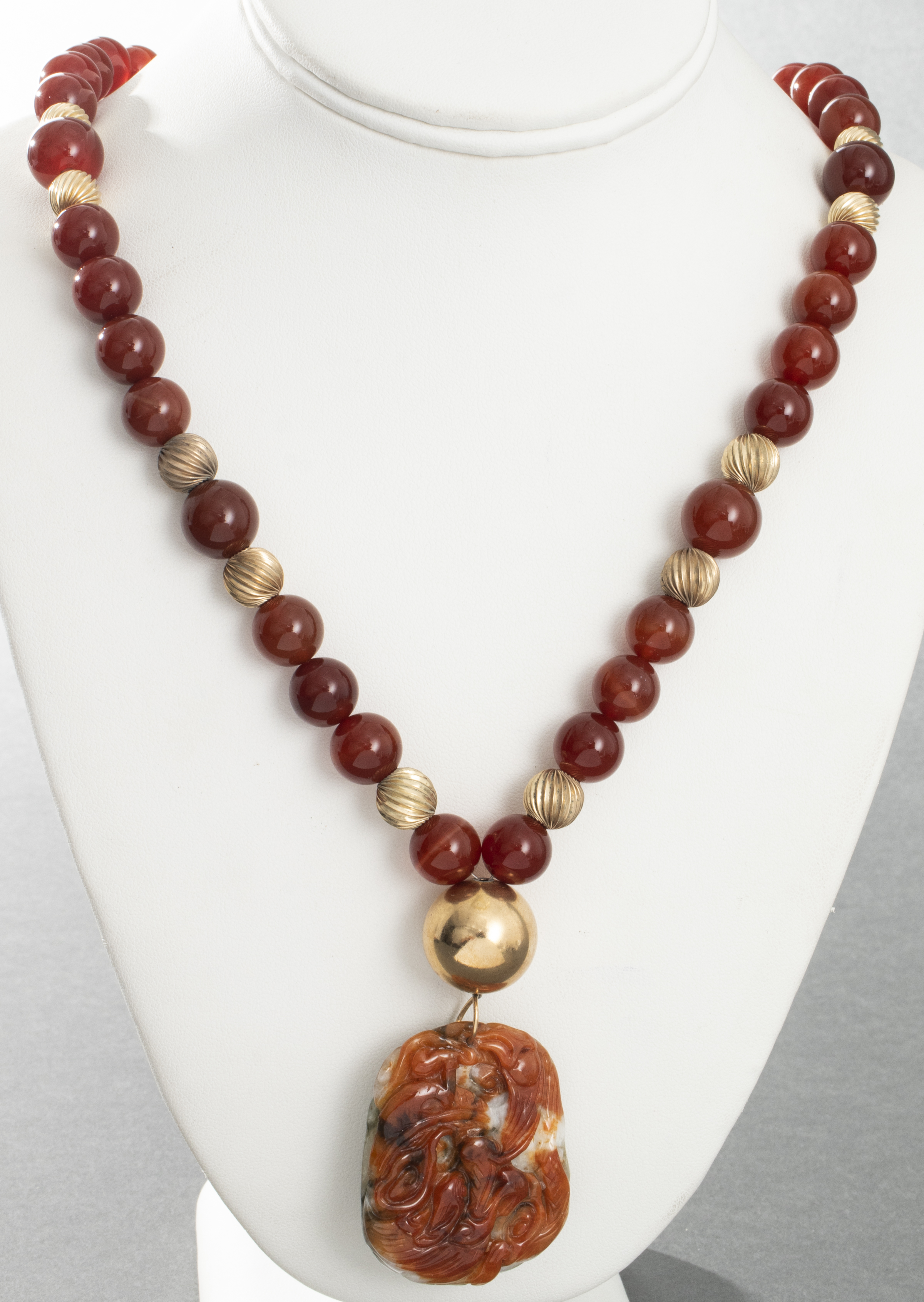 CHINESE CARVED JADE & CARNELIAN