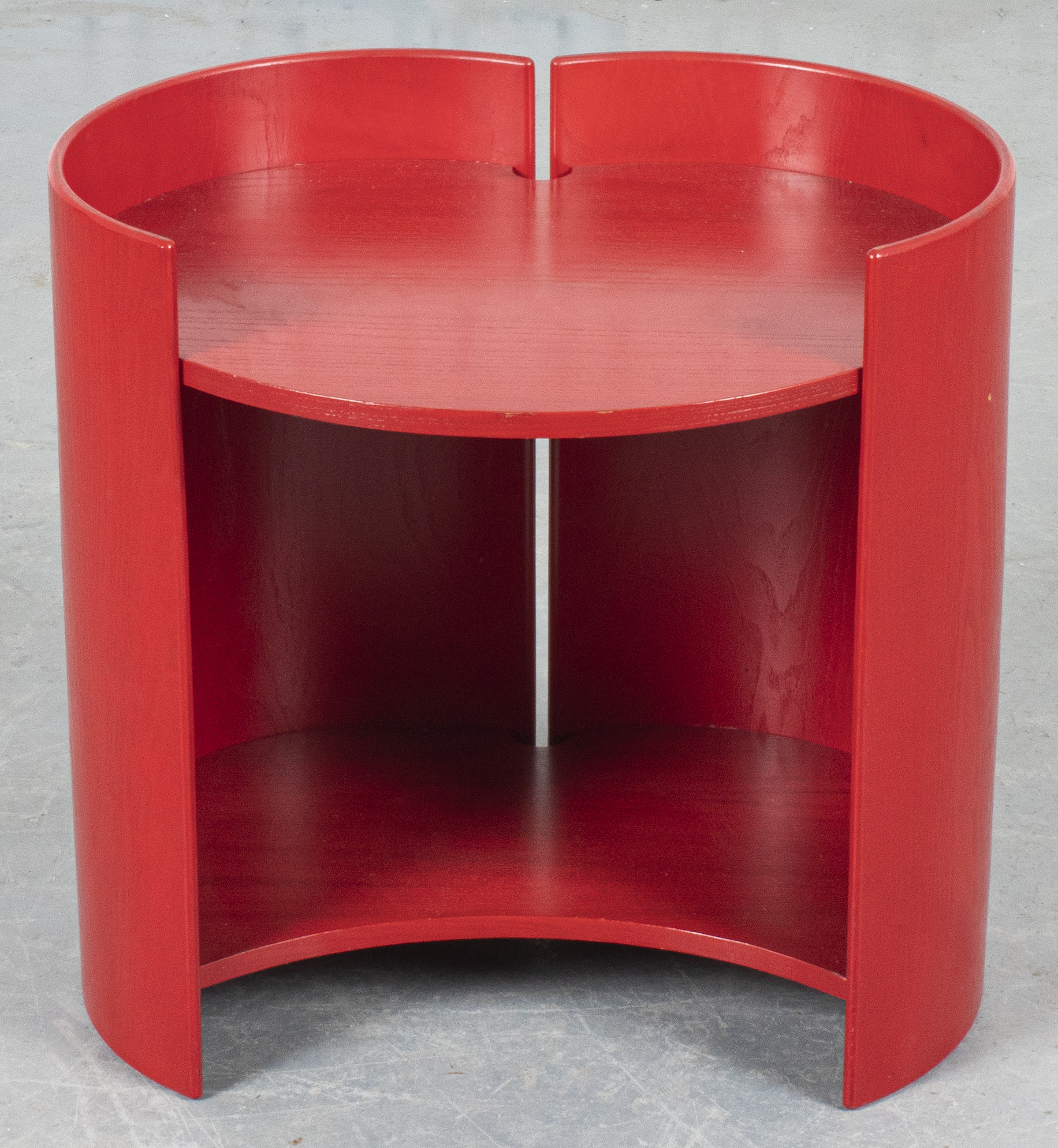 MODERN RED STAINED WOOD SIDE TABLE