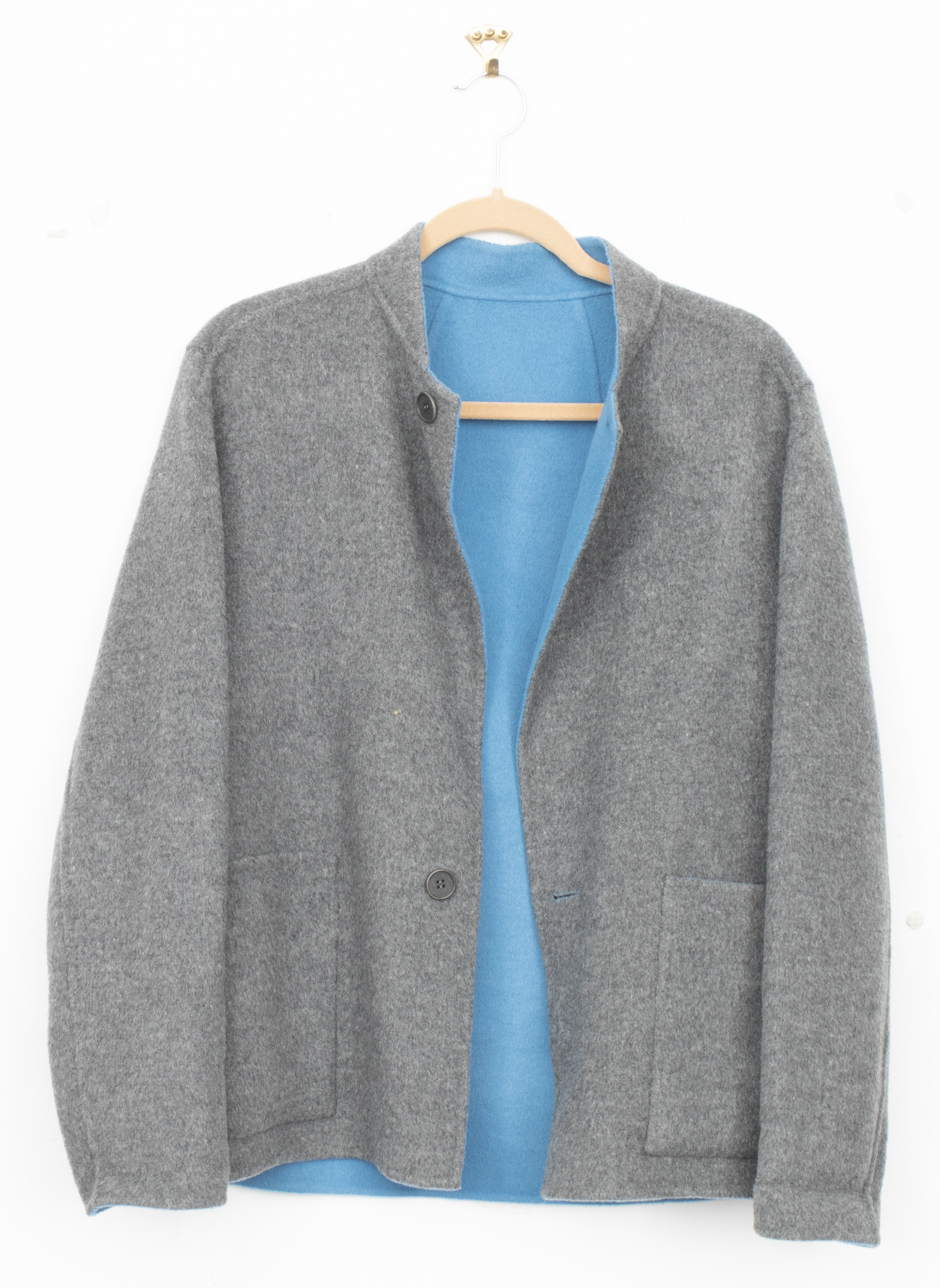 THEORY GREY WOOL BLEND FLEECE BLAZER 3c489c