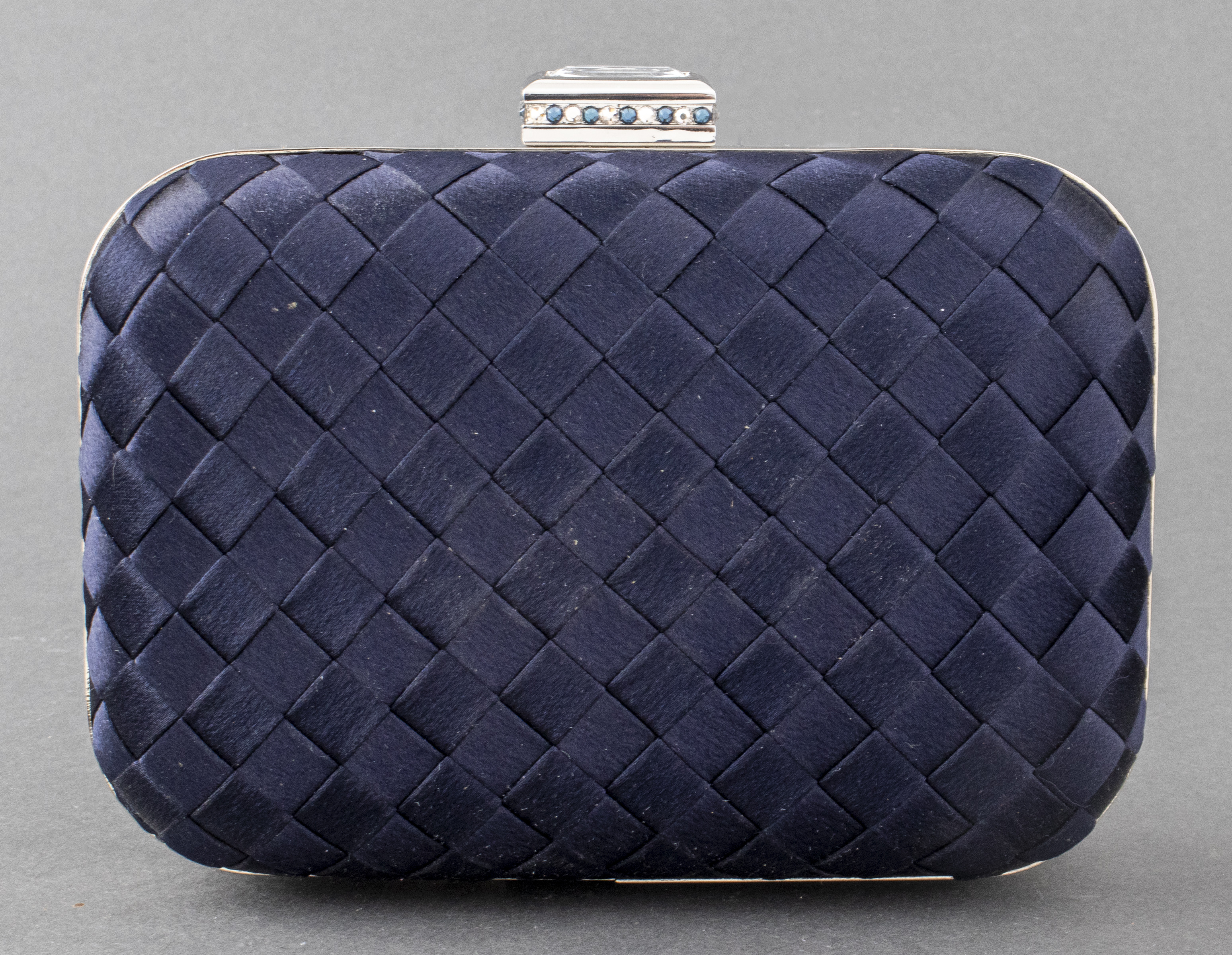 NAVY BLUE WOVEN SATIN CLUTCH with 3c48a7