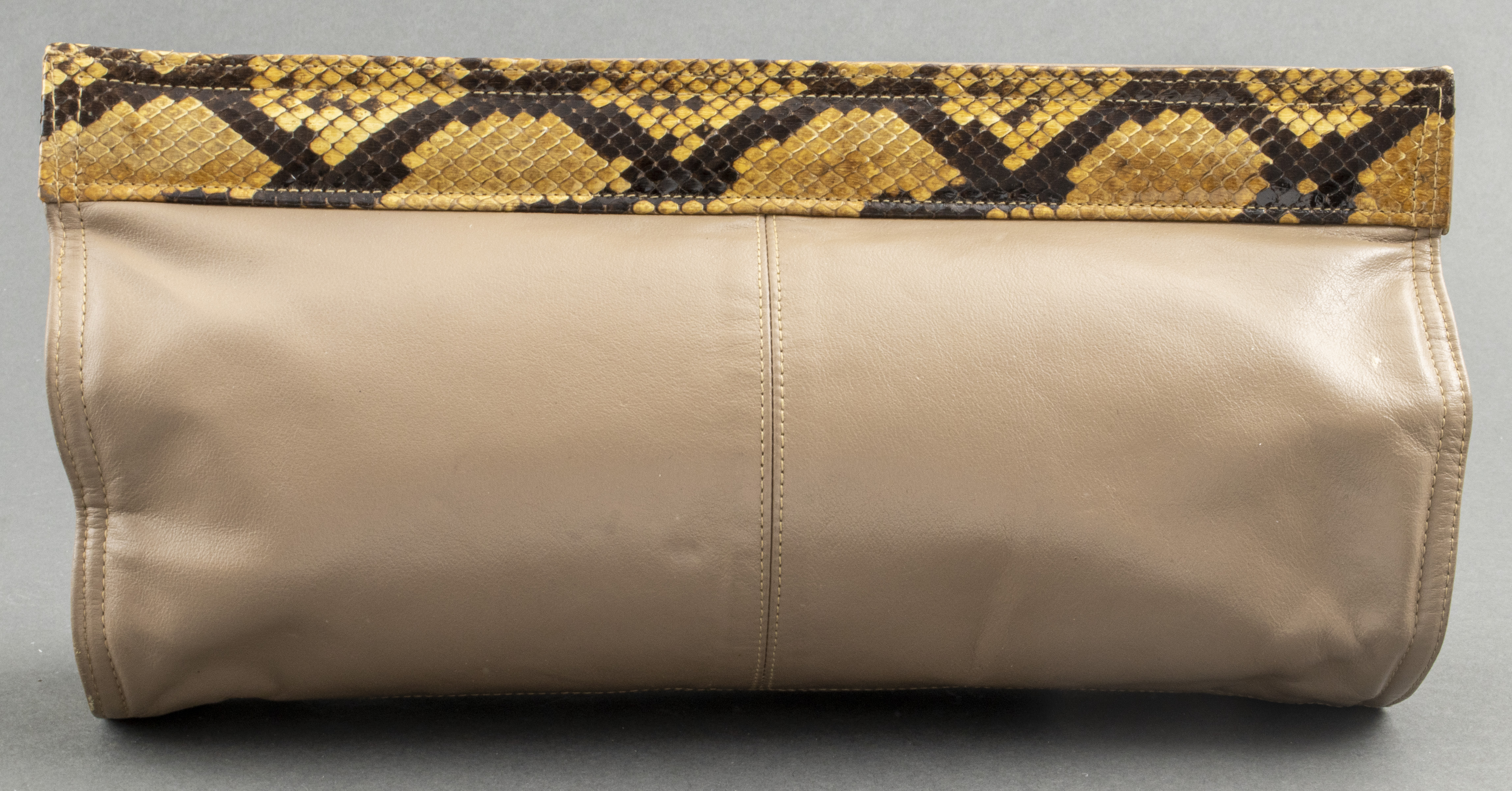 TAN LEATHER AND PYTHON PRINT CLUTCH 3c489e