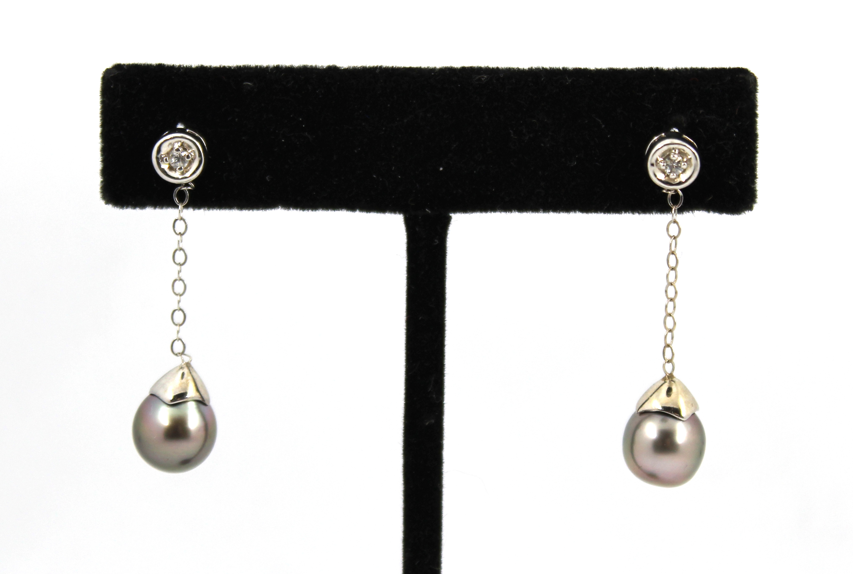 14K WHITE GOLD DIAMOND & GRAY PEARL