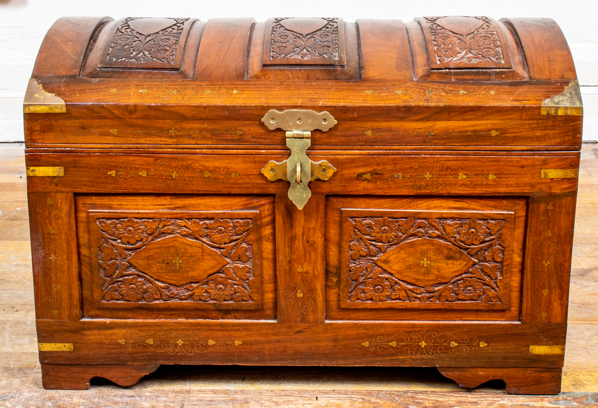 ANGLO INDIAN CARVED BRASS INLAID