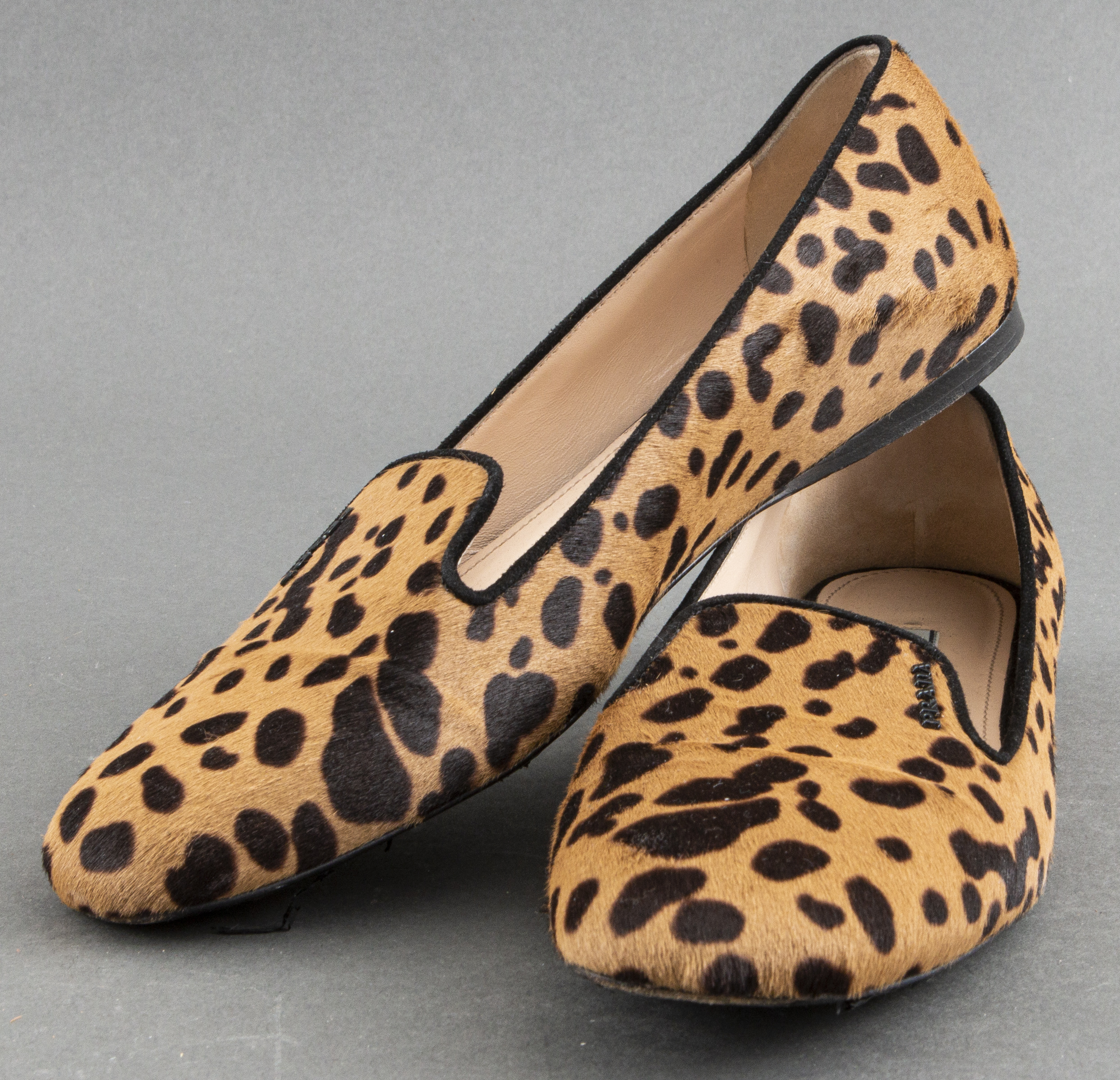 PRADA PONY HAIR LEOPARD PRINT LOAFERS  3c49eb