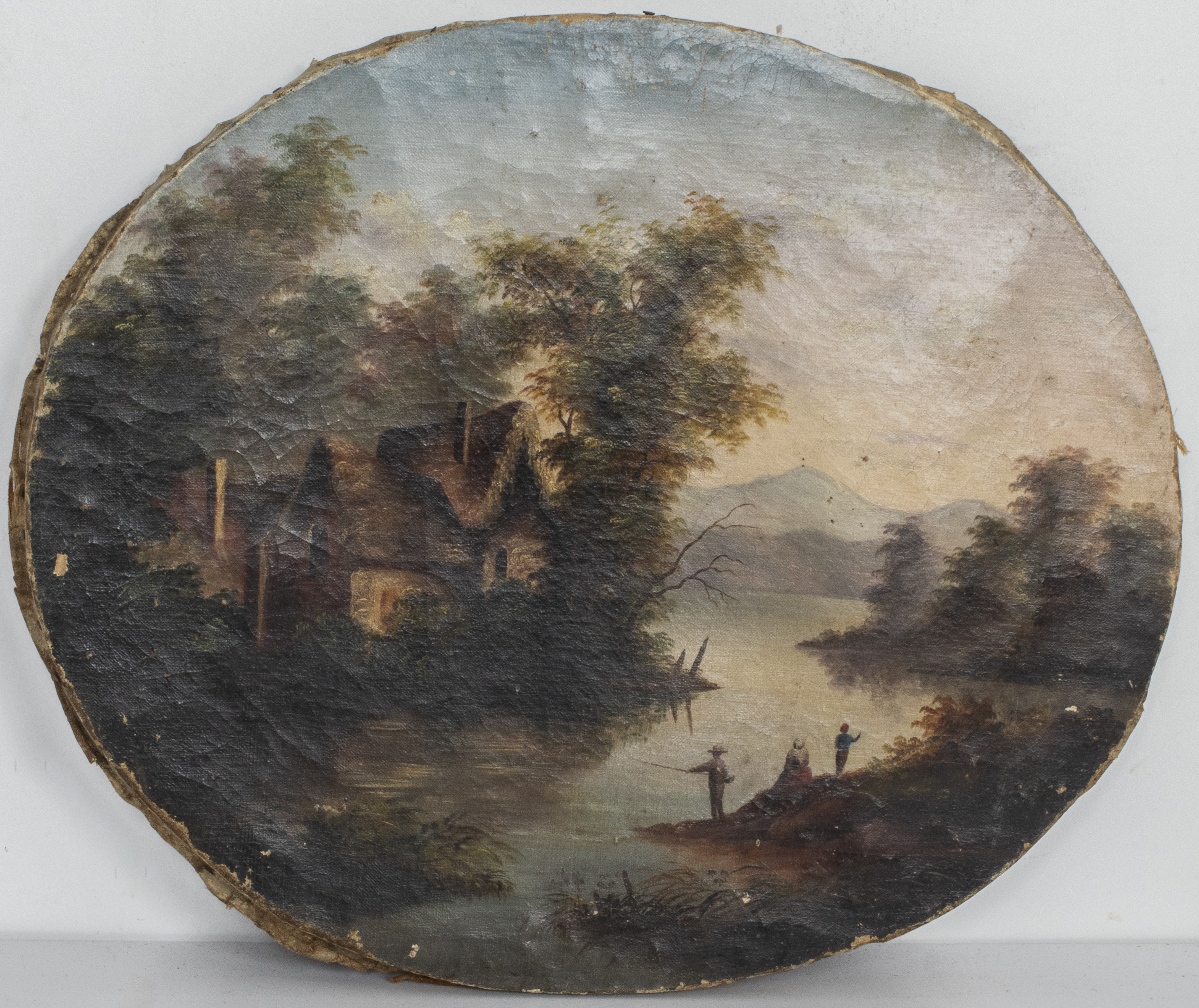 19TH C. LANDSCAPE OIL ON OVAL CANVAS