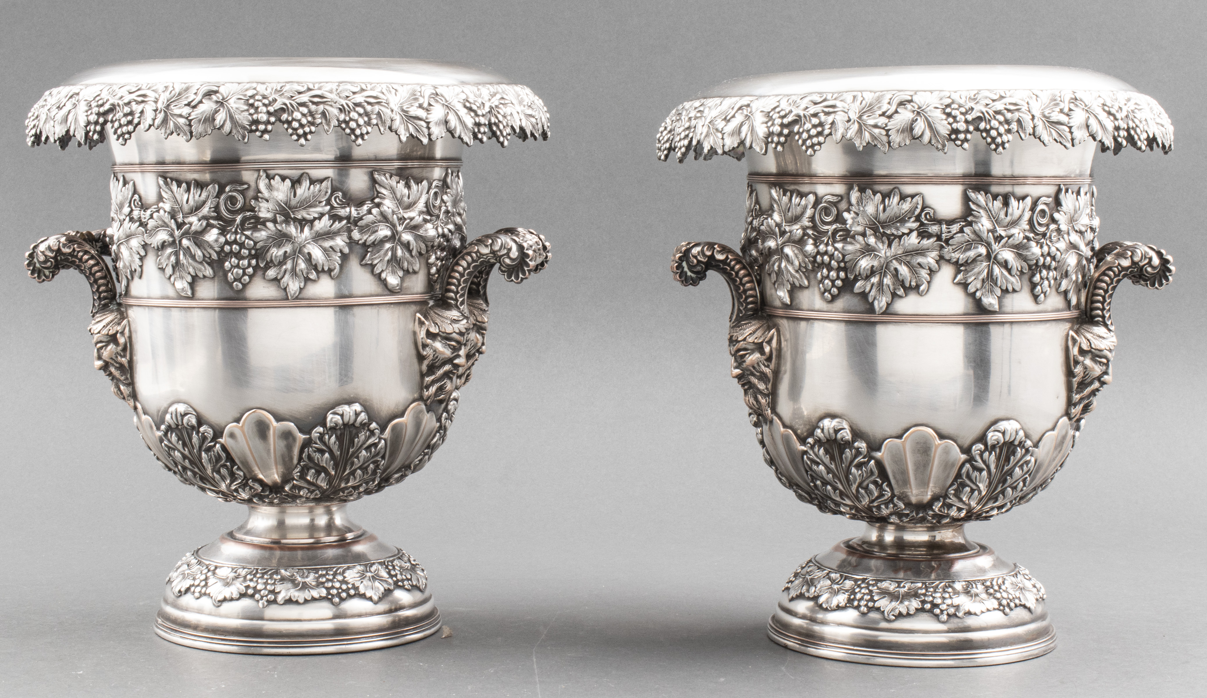 SILVER-PLATE BACCHANALIAN WINE COOLERS,