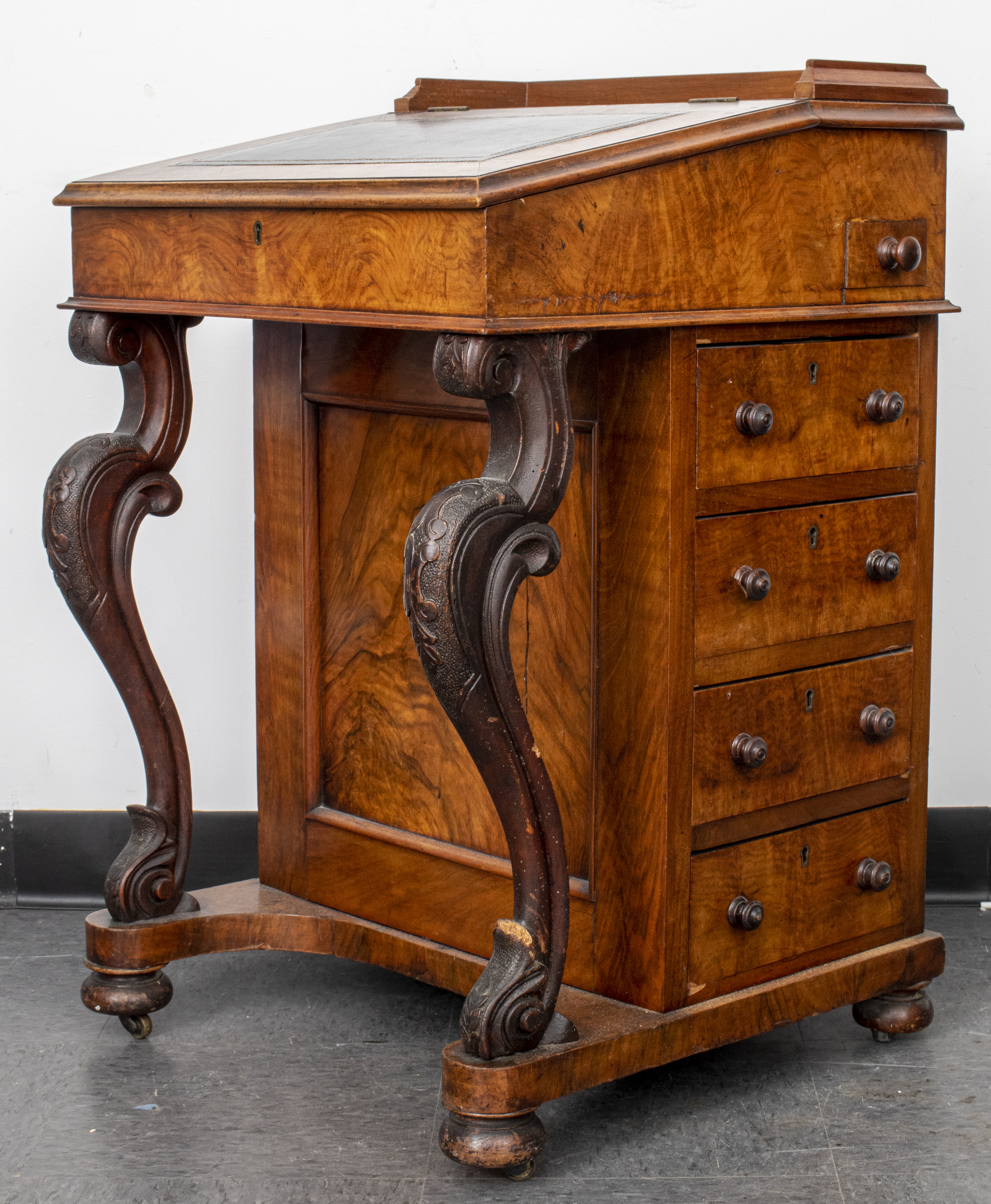 VICTORIAN CARVED WALNUT DAVENPORT DESK