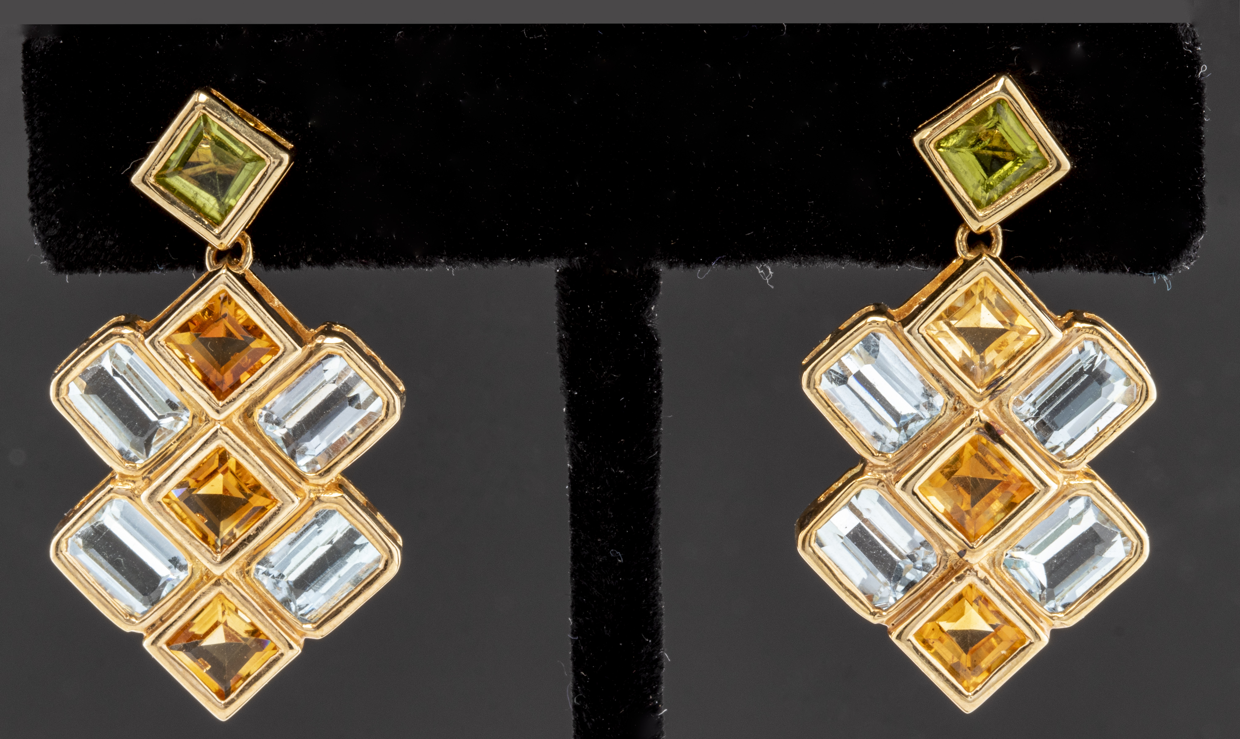 14K GOLD AQUAMARINE, CITRINE & PERIDOT