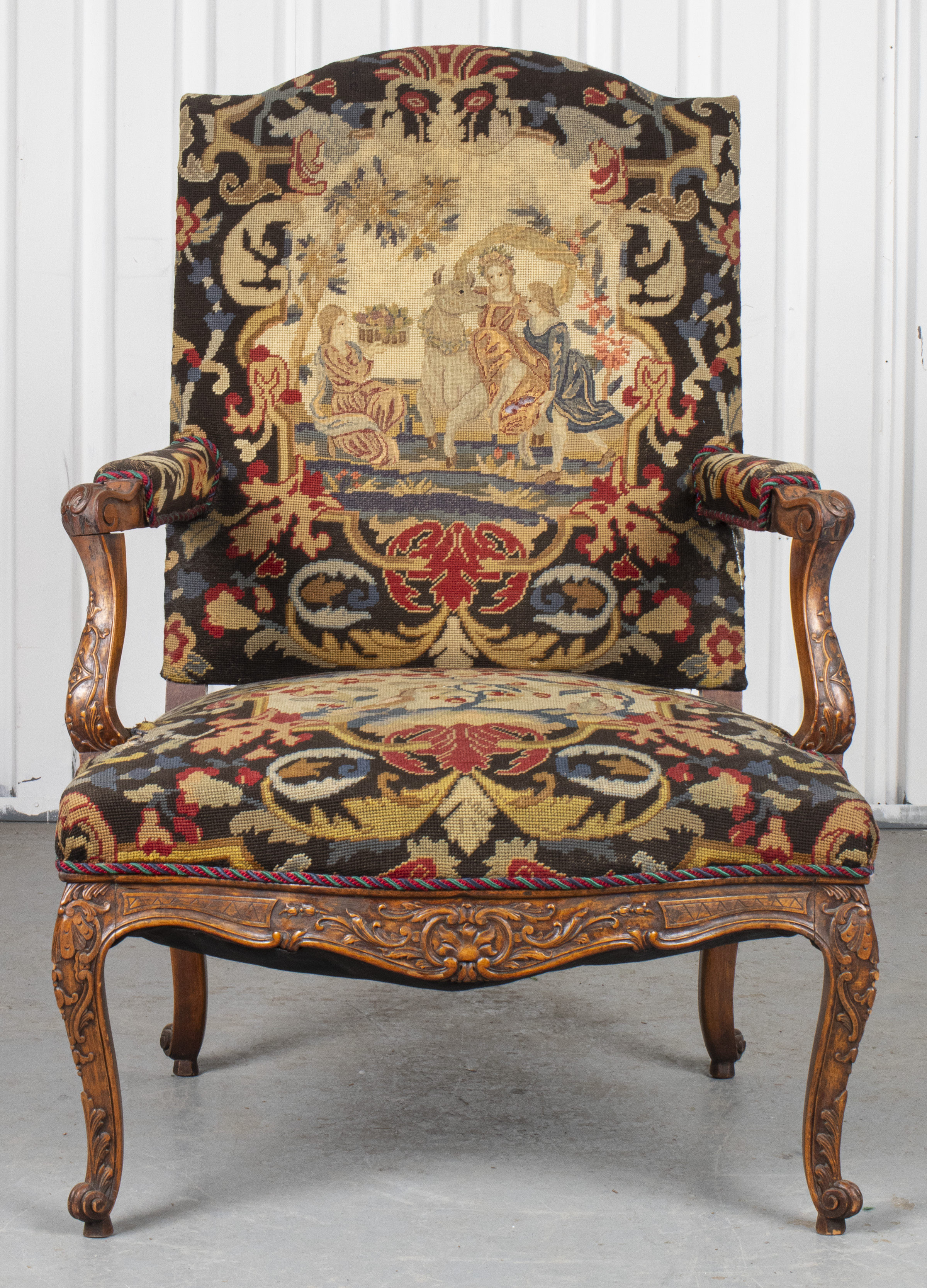 LOUIS XV STYLE NEEDLEPOINT FAUTEUIL 3c4b4b