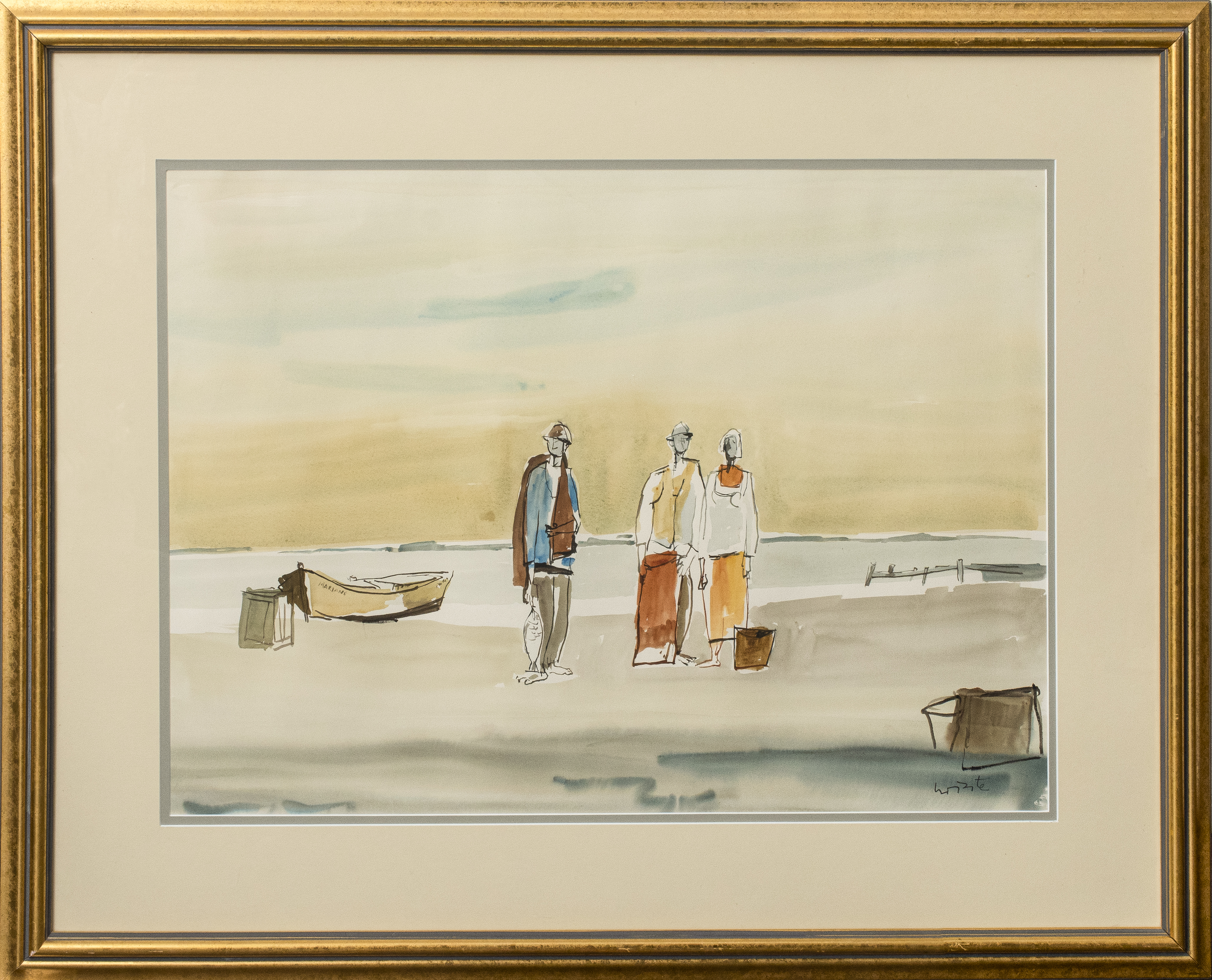 ILLEGIBLY SIGNED "FIGURES AT SHORE"