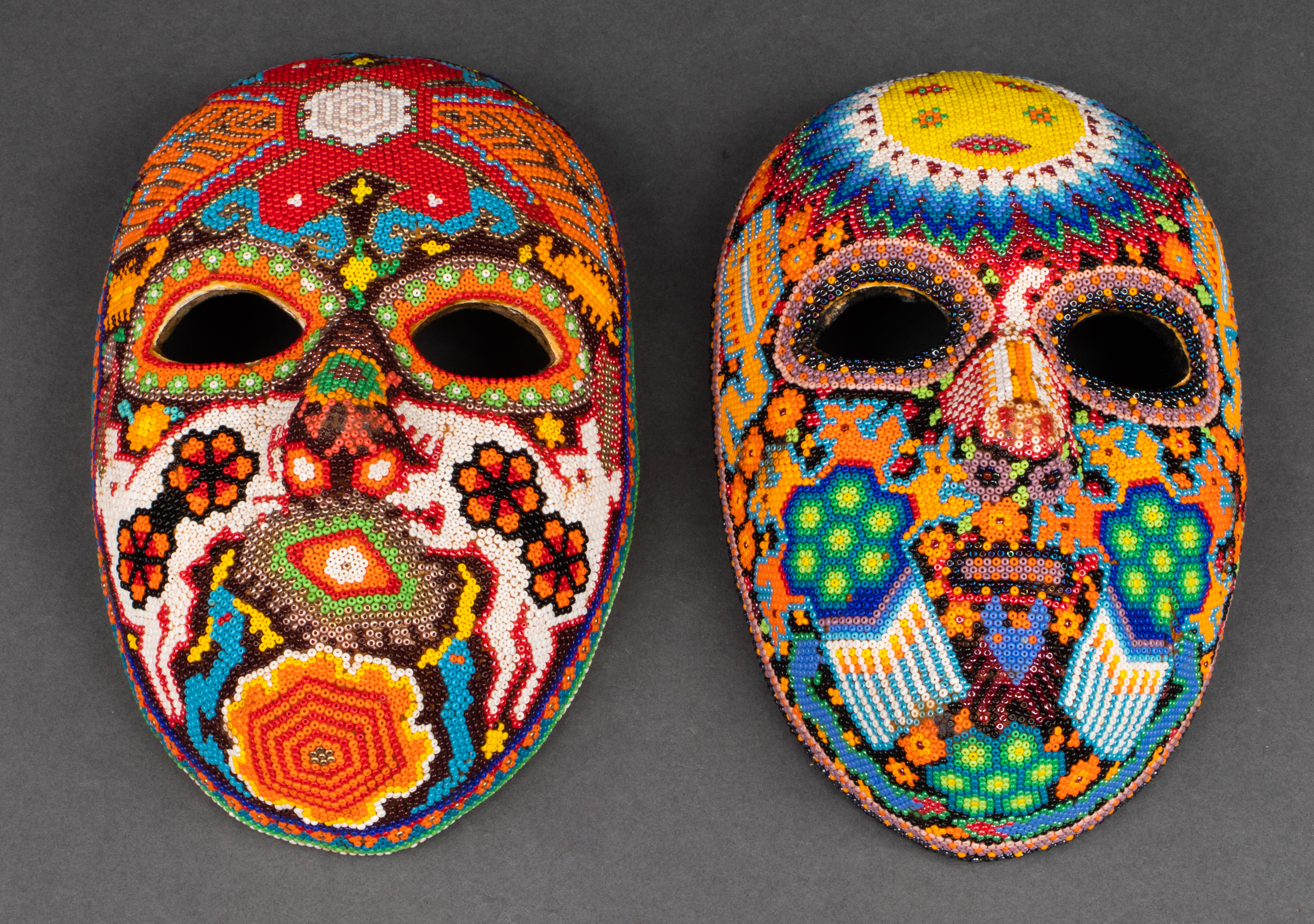 HUICHOL COLORFUL BEADED MASKS  3c4d49