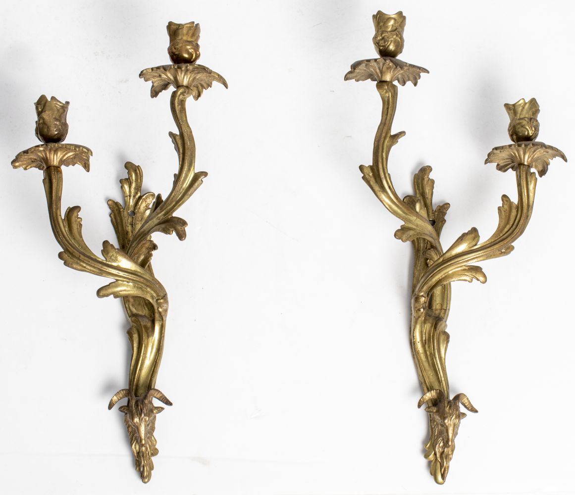 LOUIS XV STYLE GILT BRONZE SCONCES,