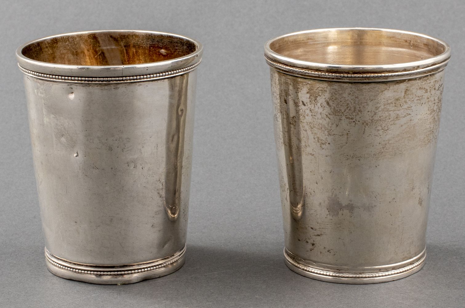 JOHN KITTS & CO. COIN SILVER JULEP CUPS,