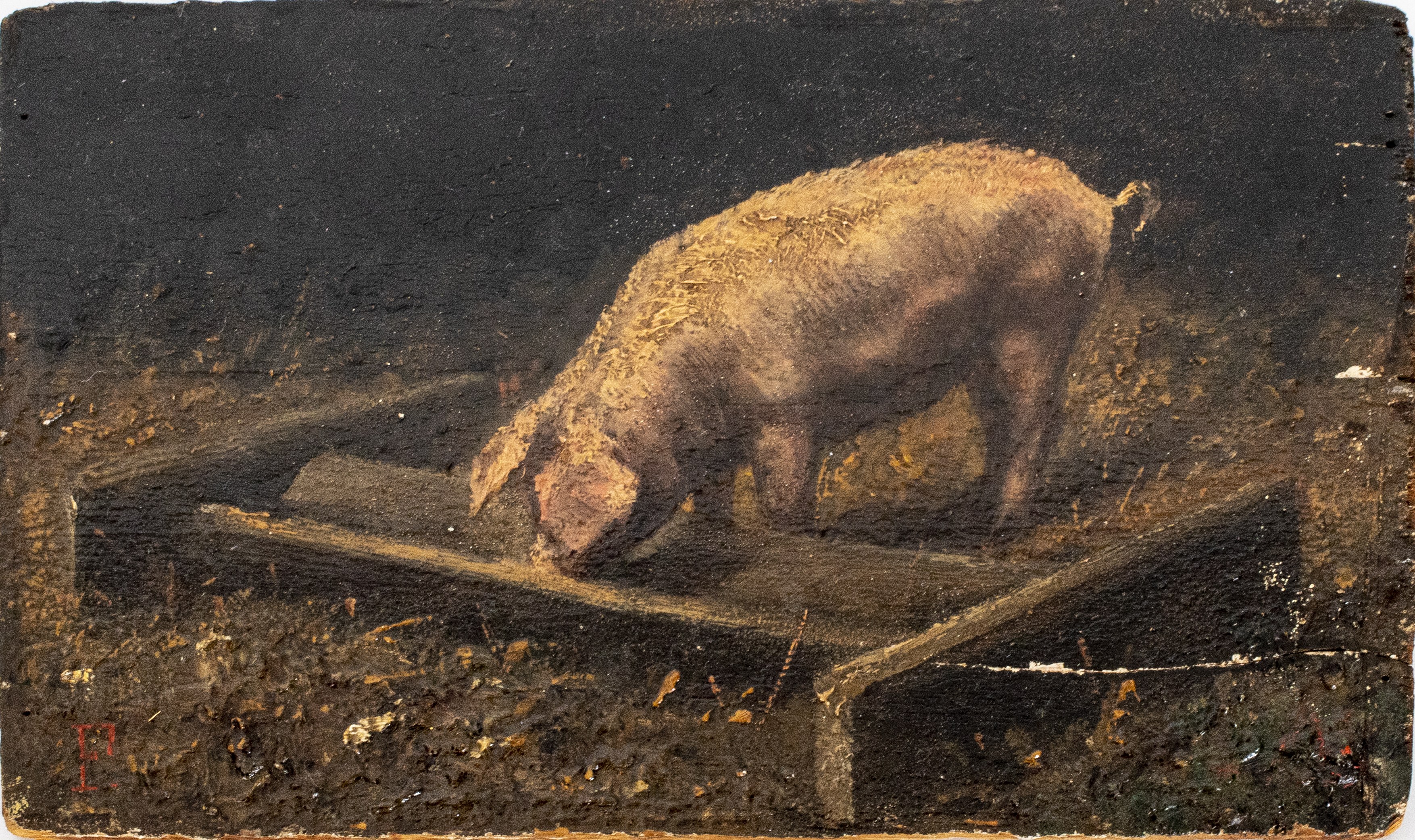 F. FRANCHETTE "PIG" OIL ON PANEL,