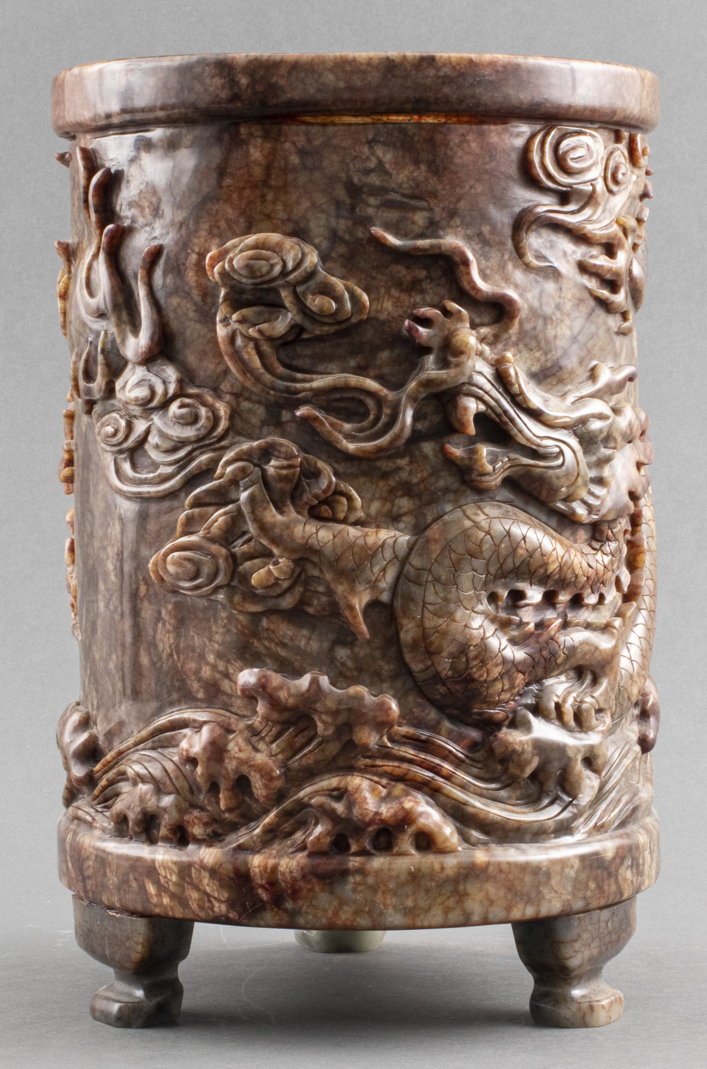 CHINESE DRAGON CARVED MARBLE BRUSH