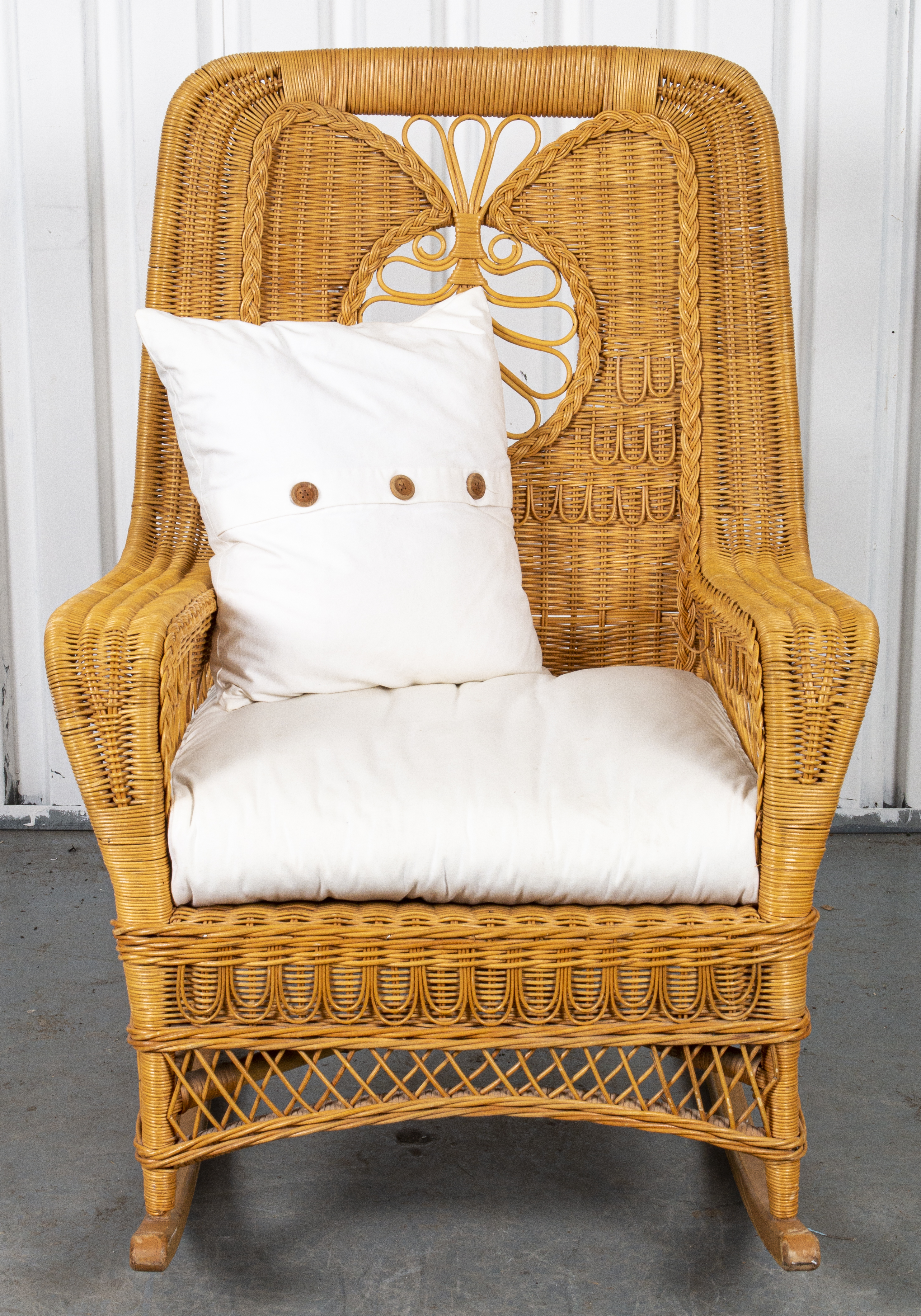 WOVEN WICKER RATTAN ROCKING ARMCHAIR