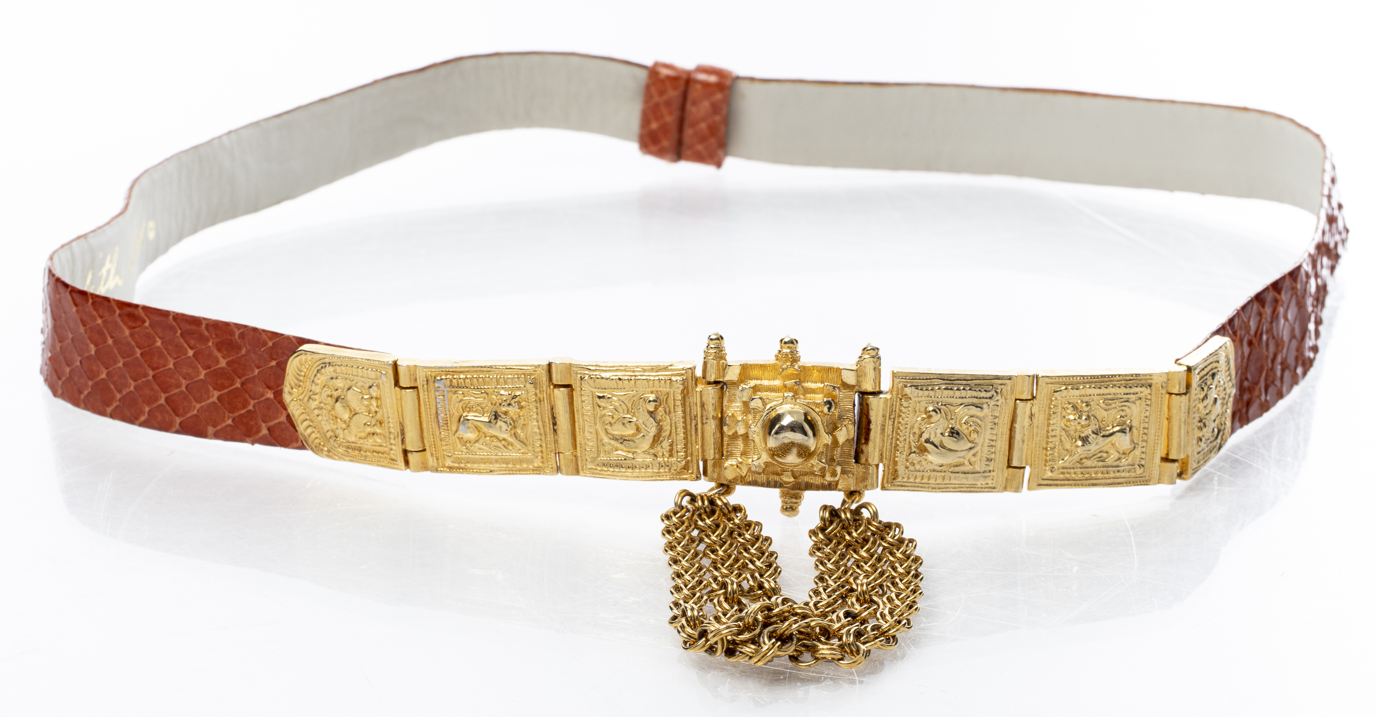 JUDITH LEIBER SNAKE SKIN BELT W GOLD-TONE