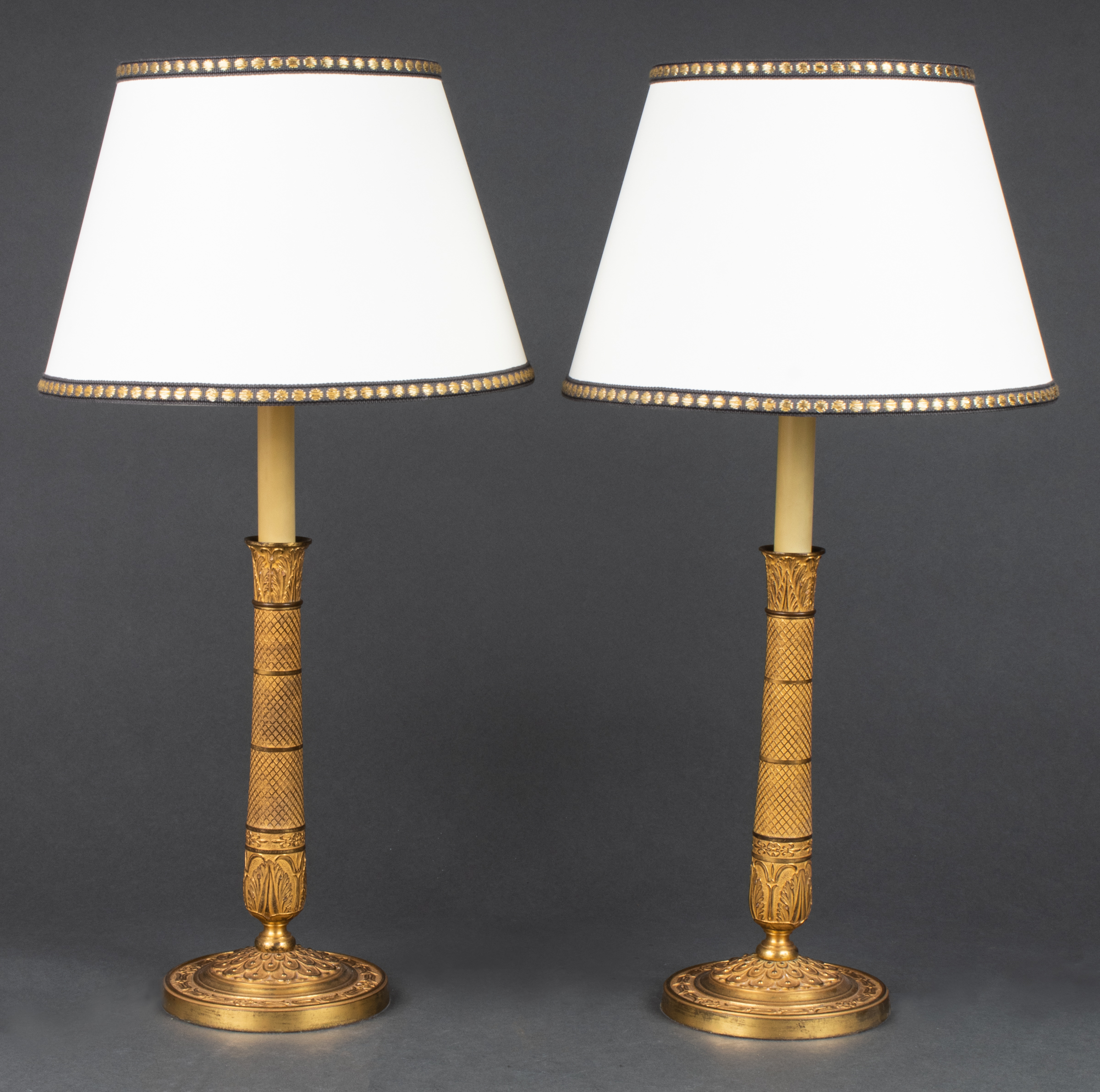 NEOCLASSICAL STYLE GILT METAL LAMPS,