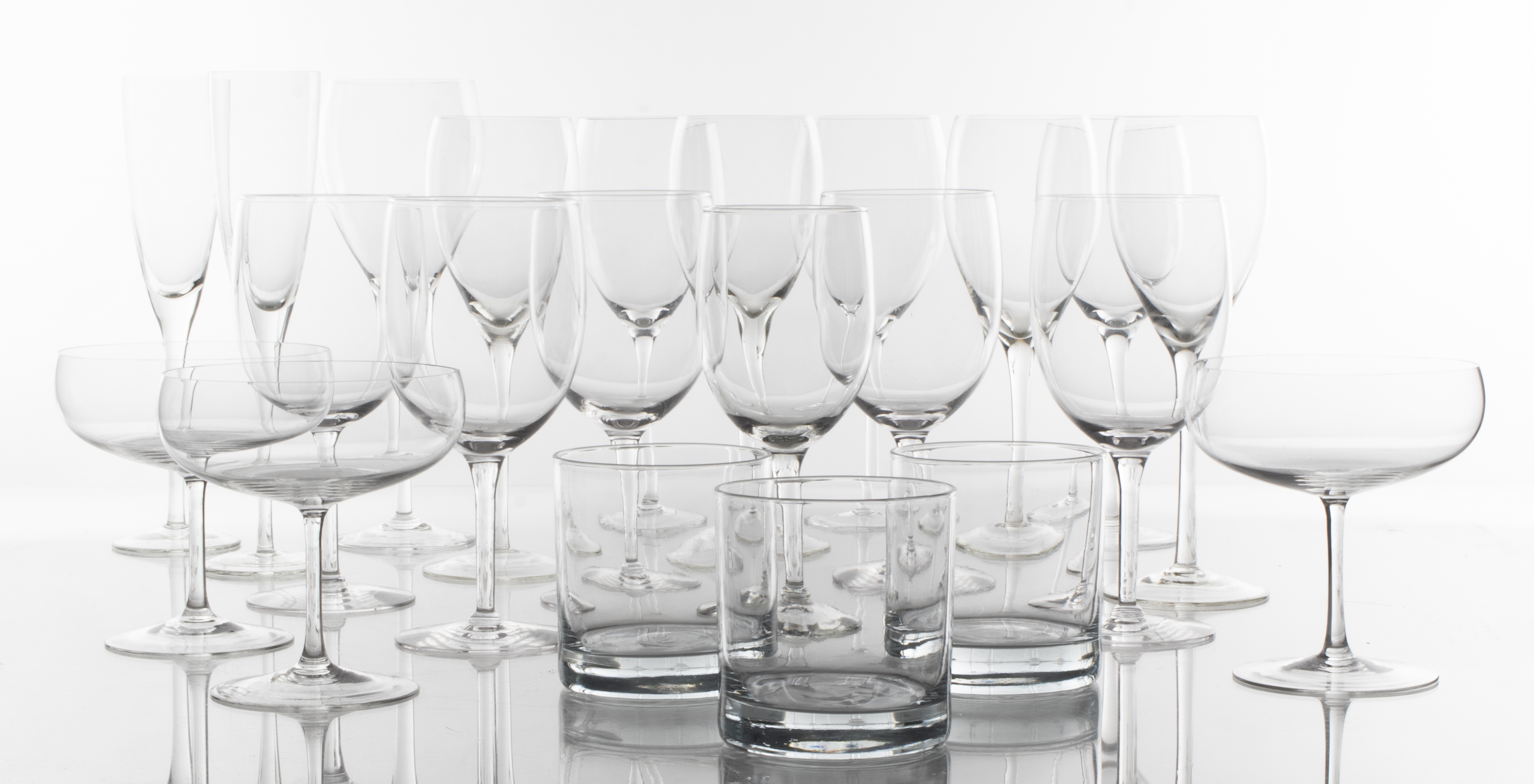 CRYSTAL STEMWARE AND HI BALL GLASSES,