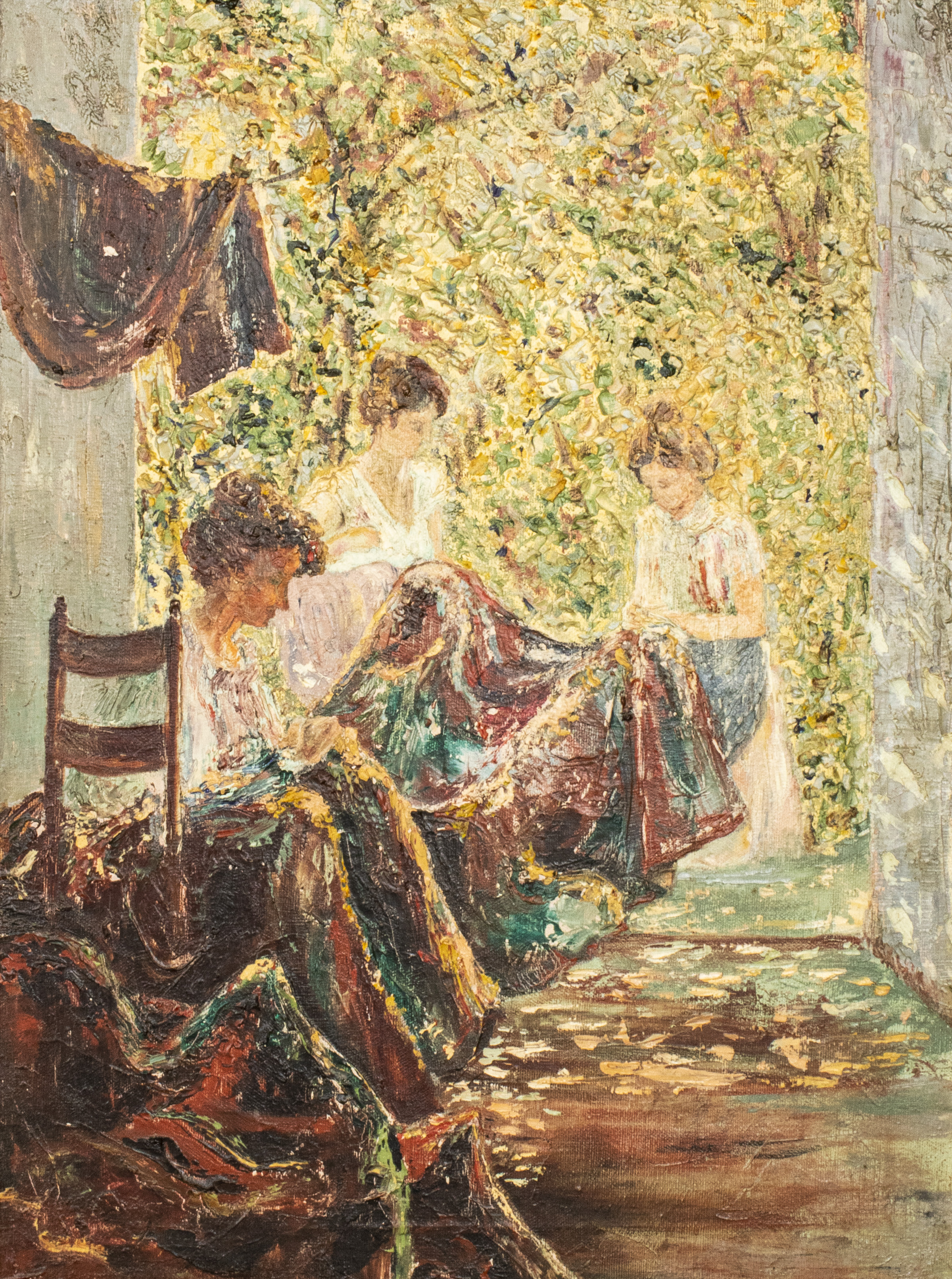 OIL ON CANVAS WOMEN SEWING IN 3c5031