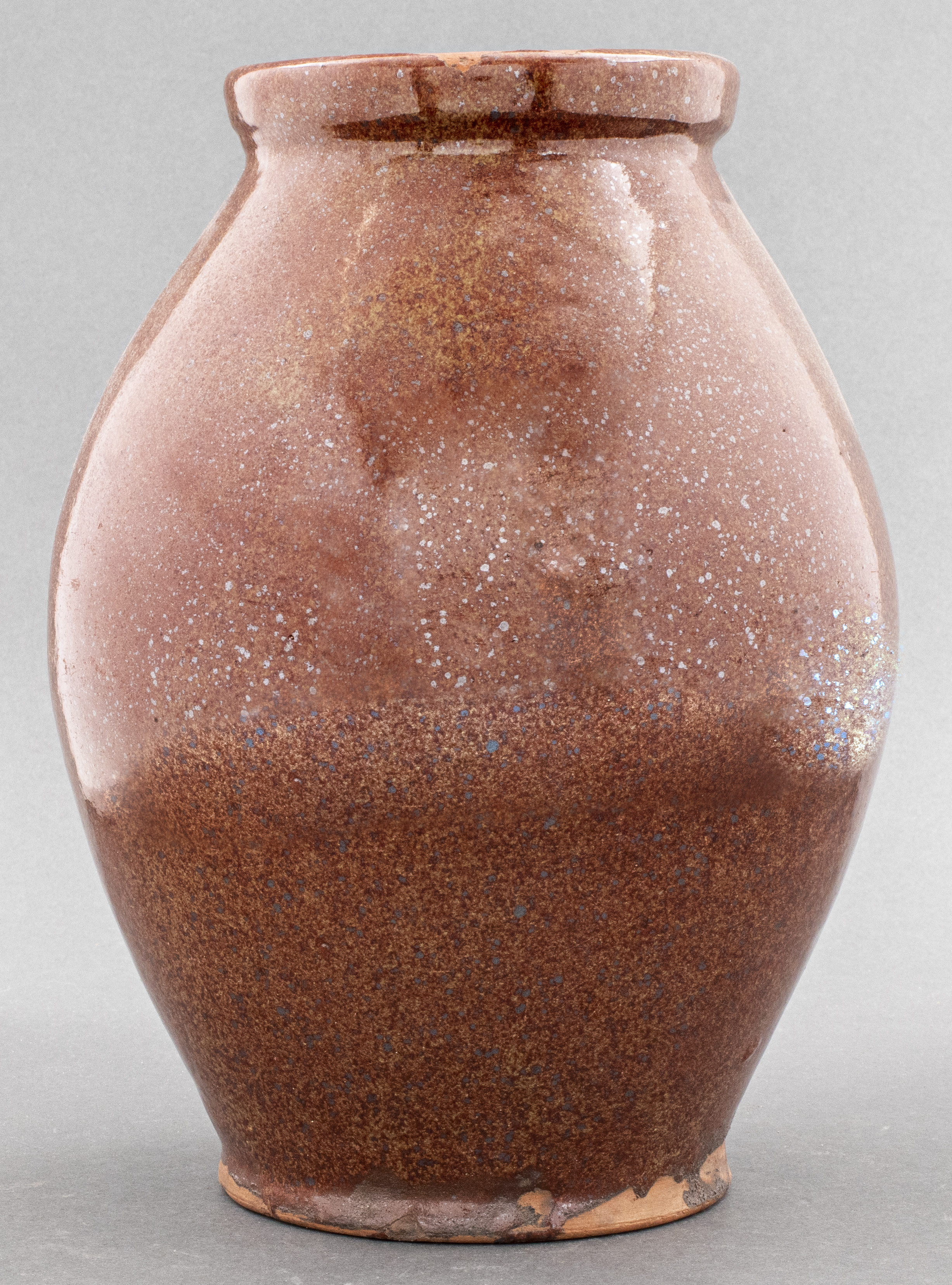 BROWN GLAZED STONEWARE VASE / VESSEL