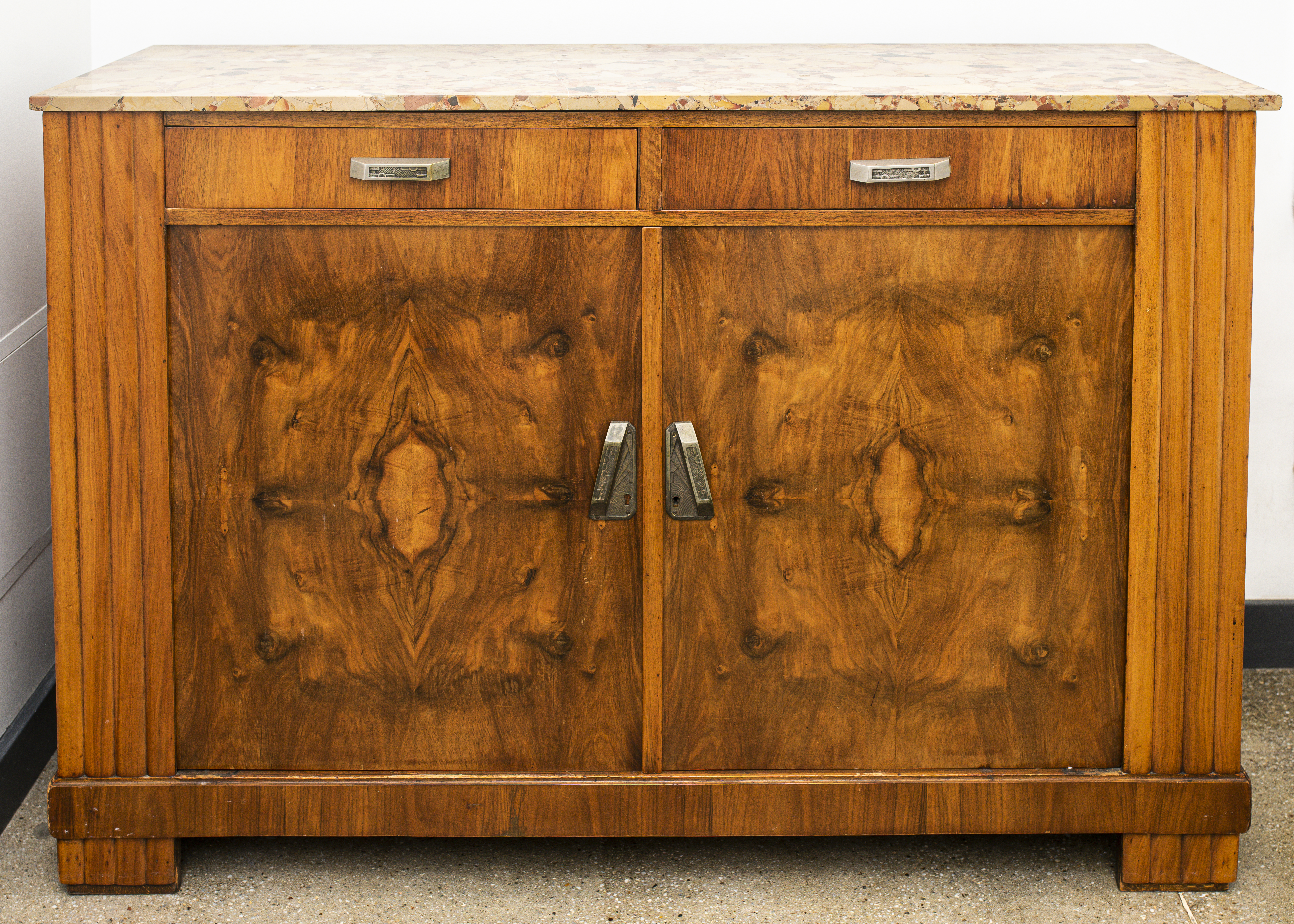 ART DECO WALNUT CREDENZA CABINET