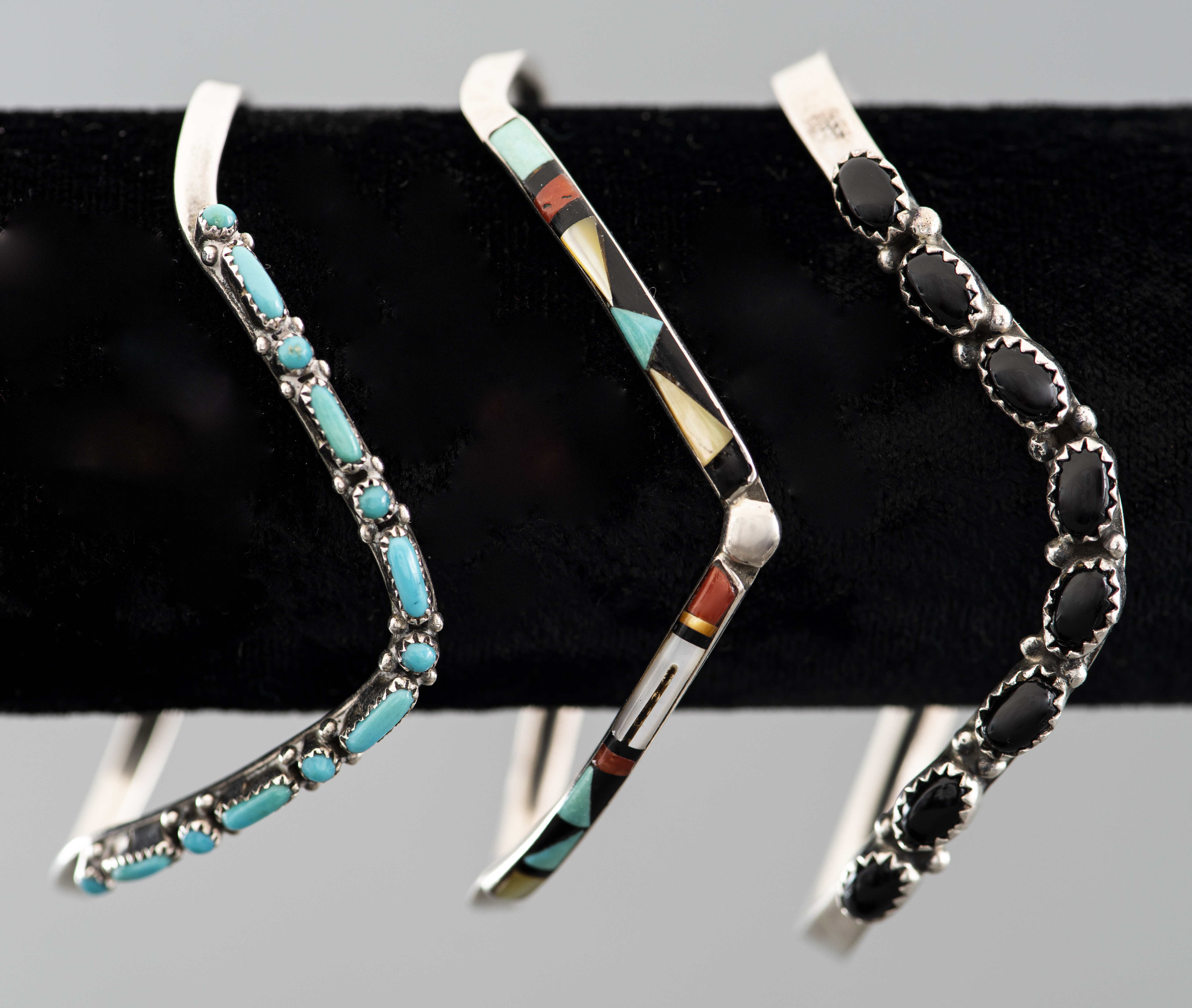 ZUNI SILVER MULTI-STONE INLAY BANGLE