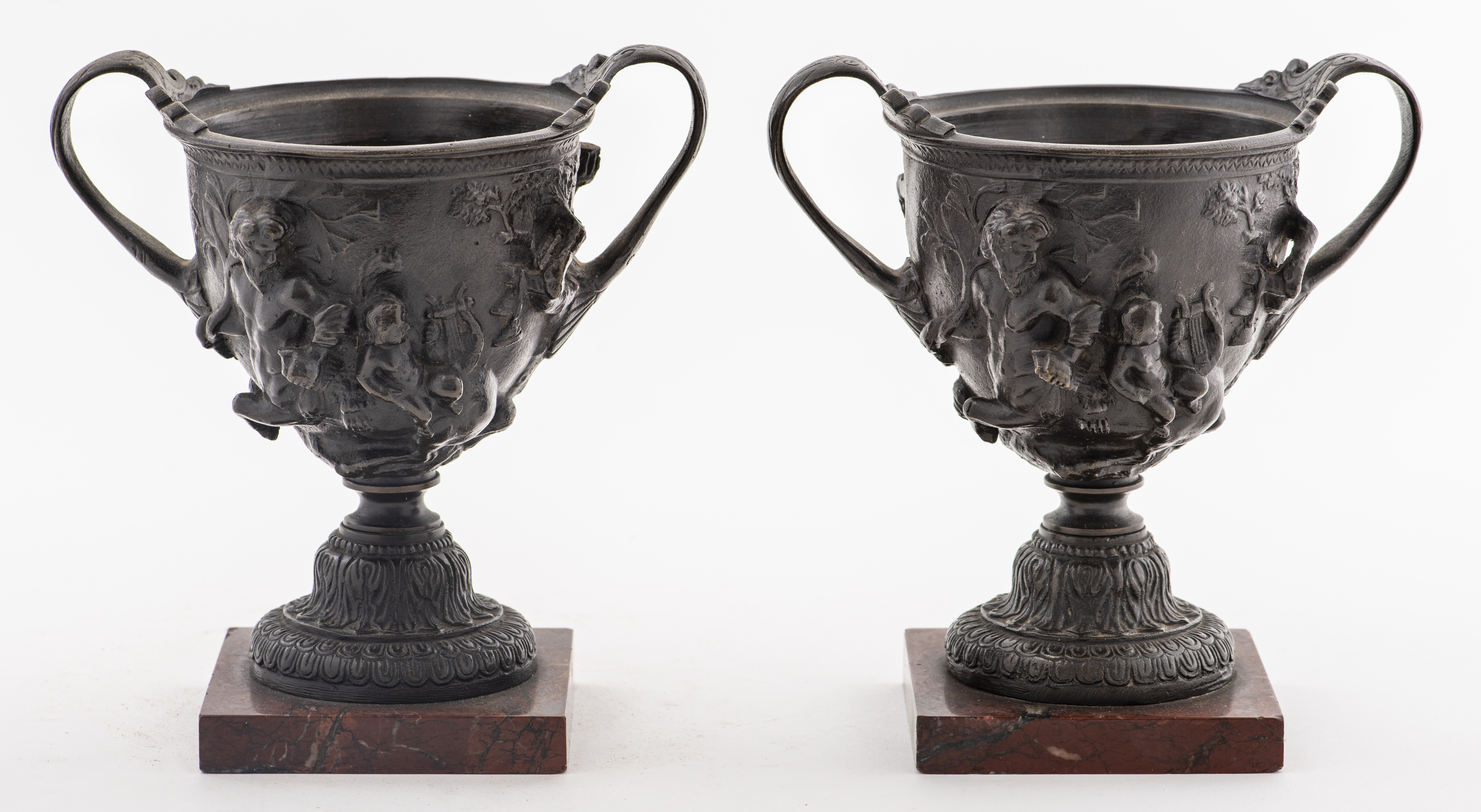 GRAND TOUR BRONZE VASES ON MARBLE