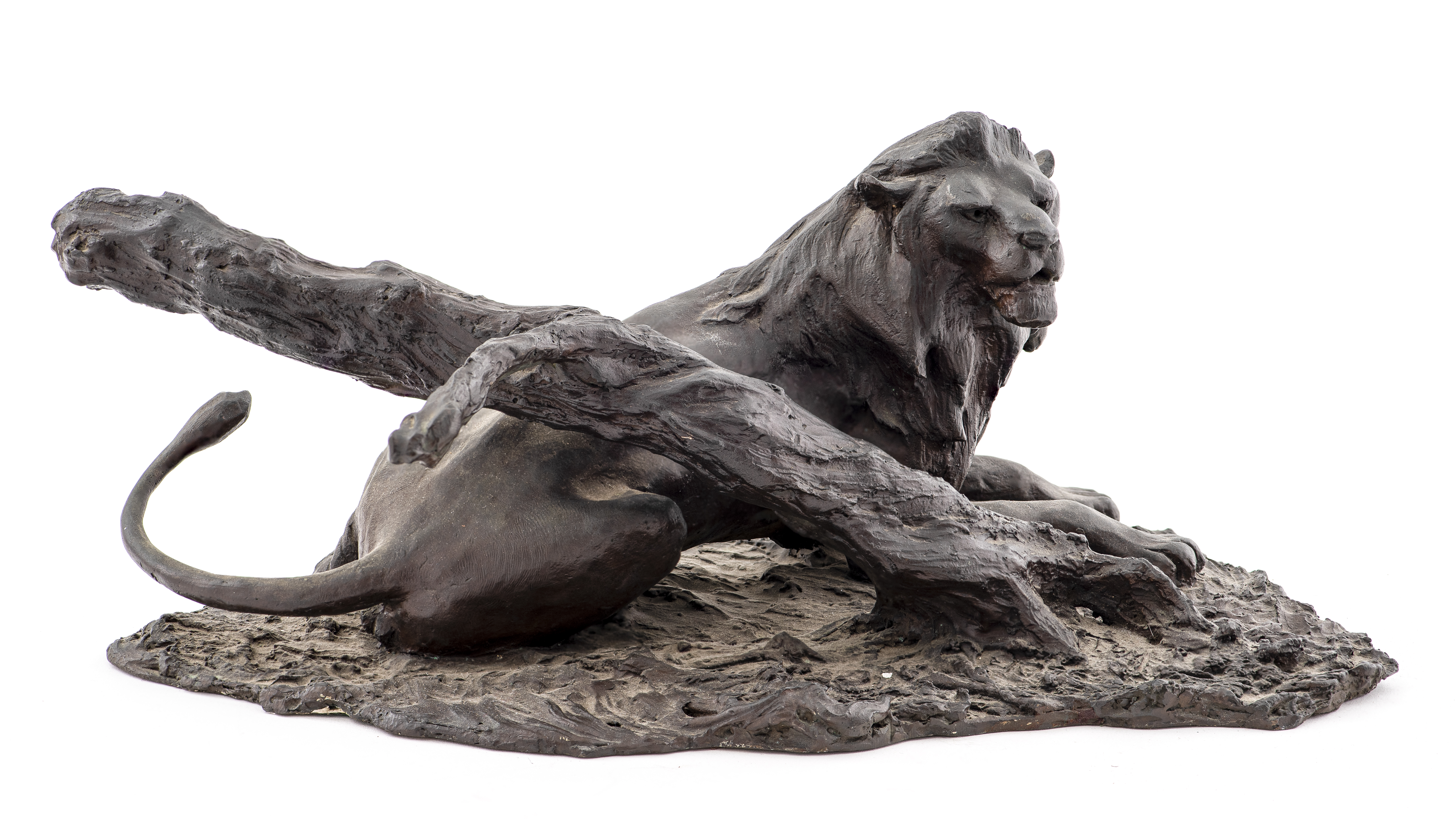 PATINATED BRONZE SCULPTURE OF A RECUMBENT