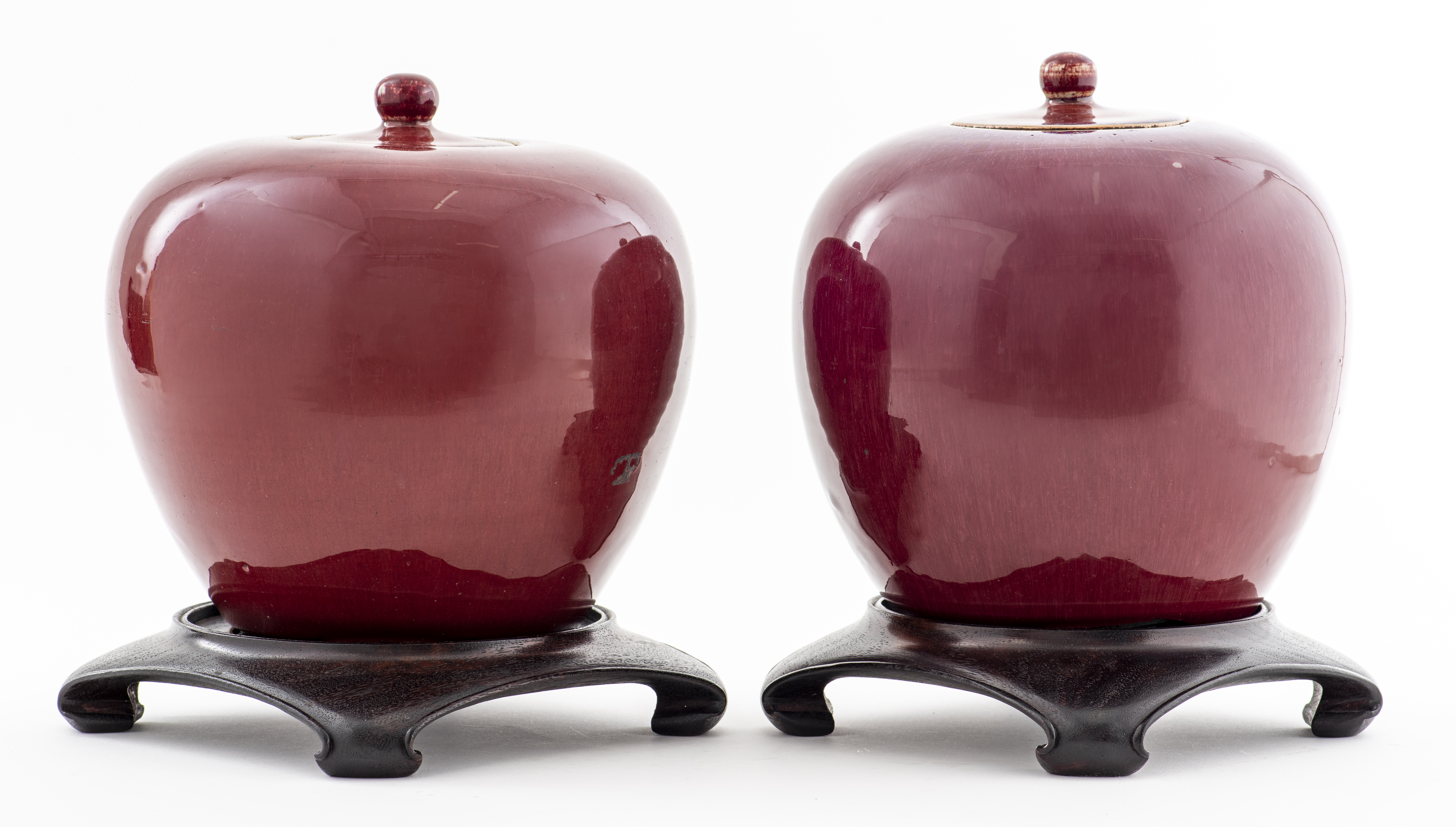 TWO CHINESE FLAMBE LIDDED JARS  3c5277