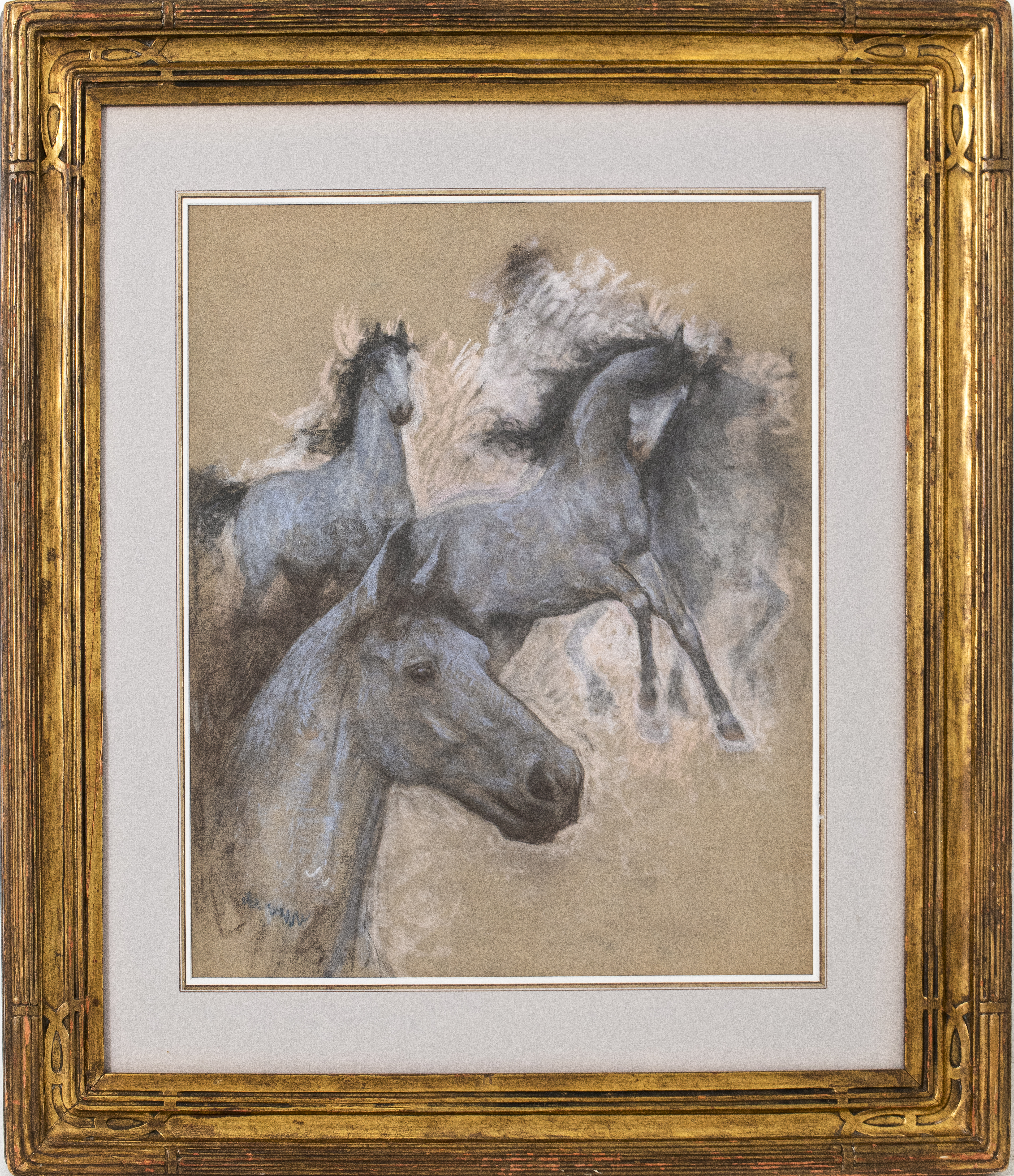 LUCIEN LEVY-DHURMER "HORSES" PASTEL