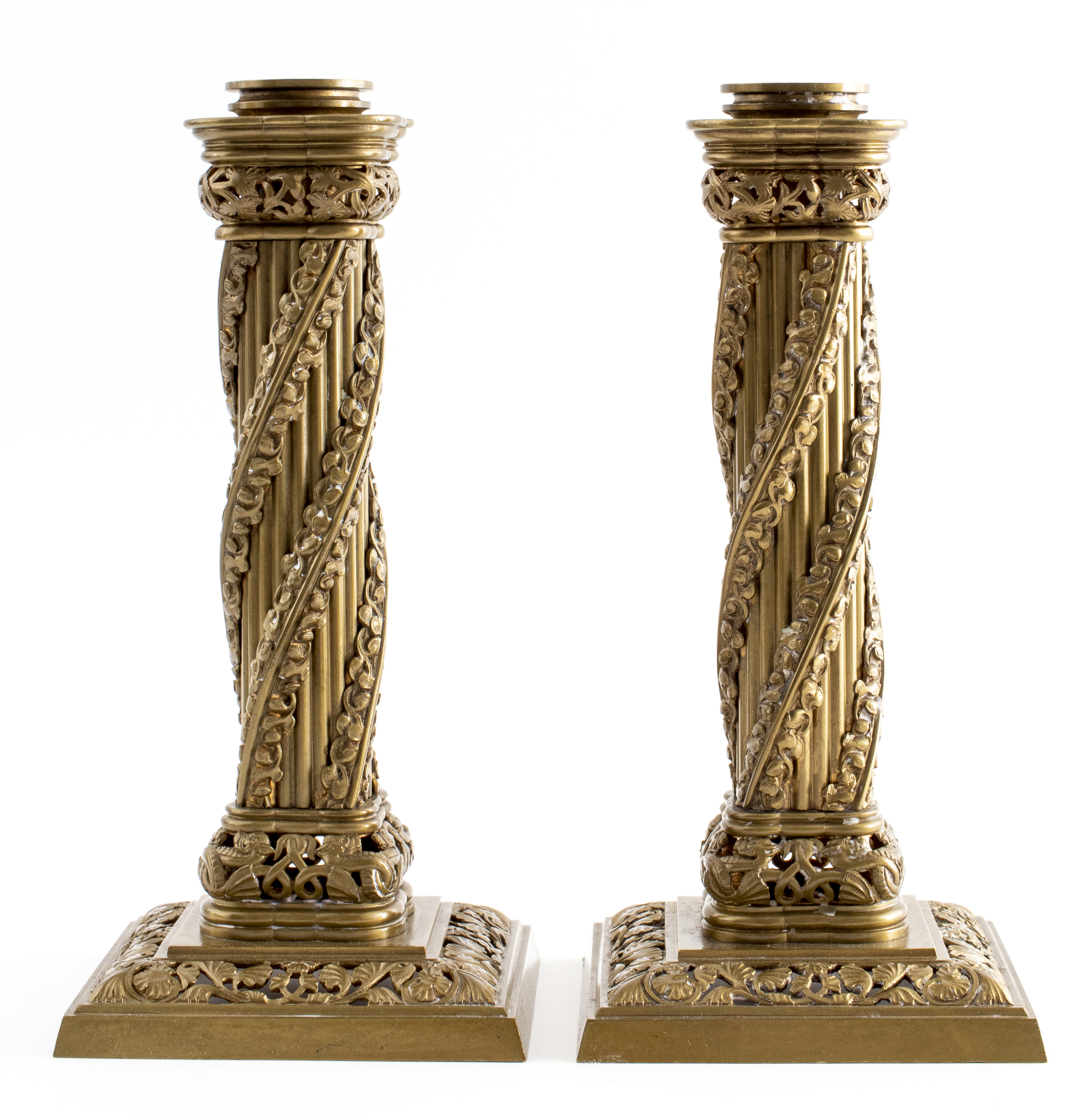 ENGLISH VICTORIAN GOTHIC BRONZE CANDLEHOLDERS