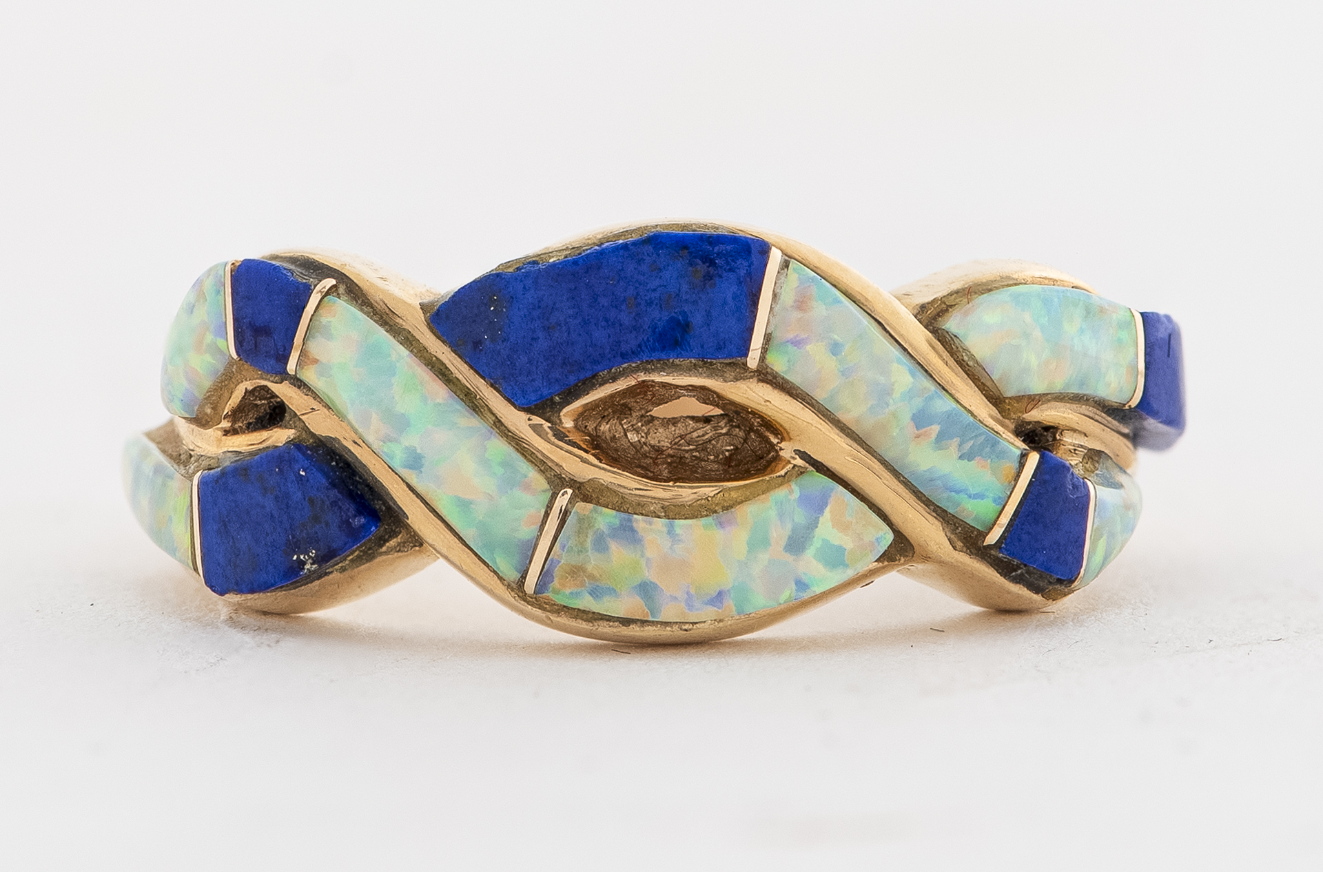 14K YELLOW GOLD OPAL LAPIS INLAY 3c5366