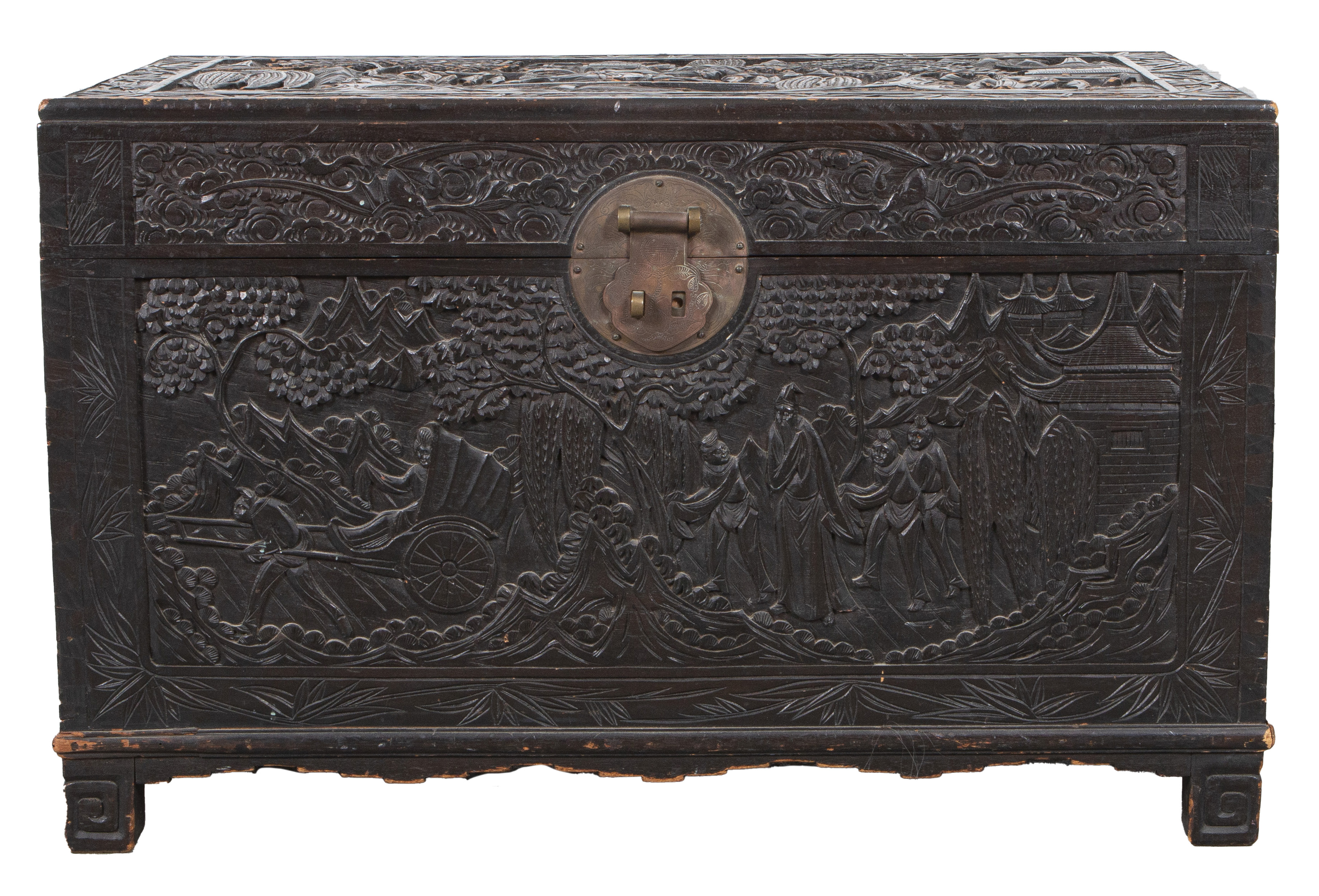 ASIAN CARVED HARDWOOD STORAGE CHEST 3c53ae